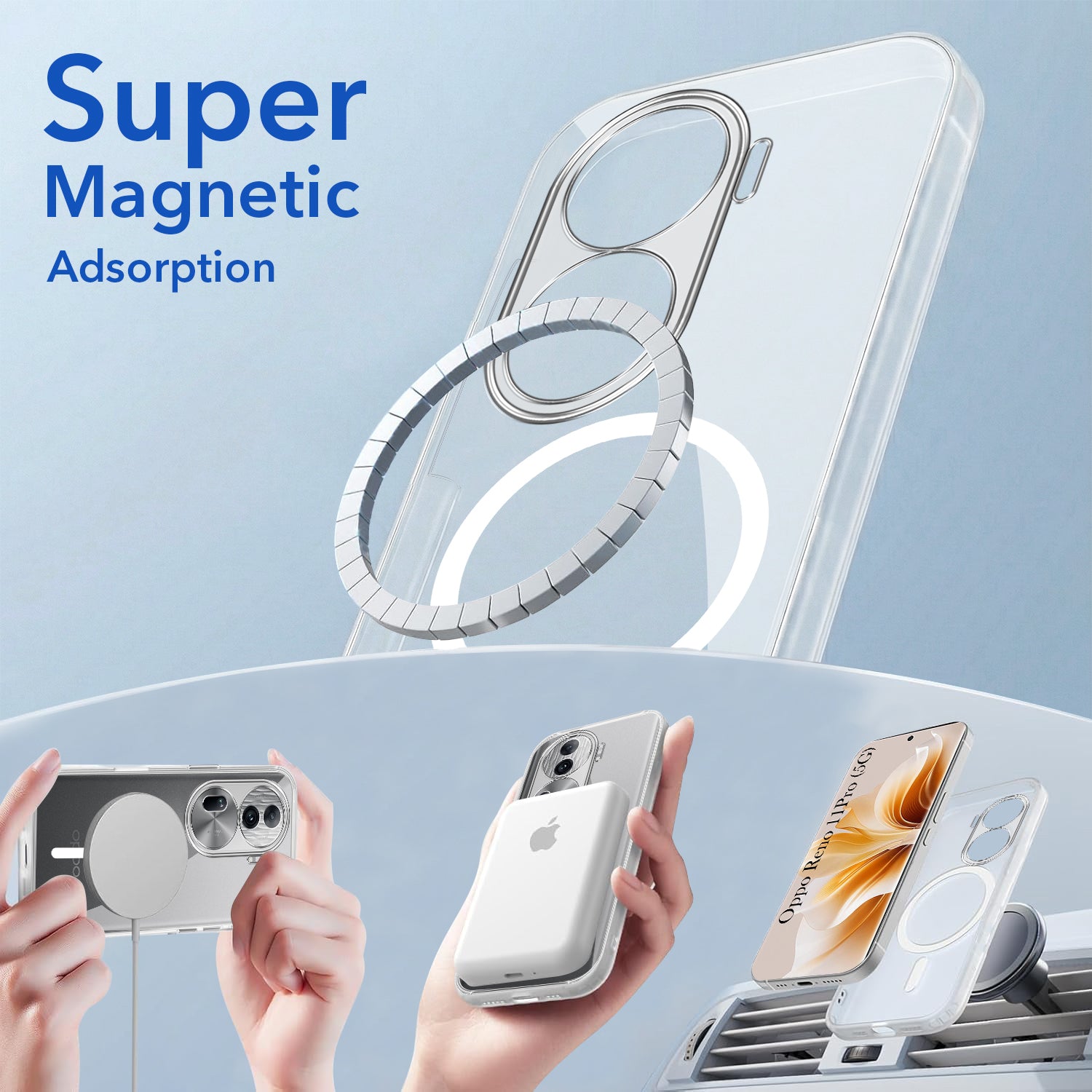 For Oppo Reno11 Pro 5G Back Cover Case Lifetime Anti-Yellow MagSafe Compatible Clear (Sleek Hard Crystal | Shockproof and Camera Protection)