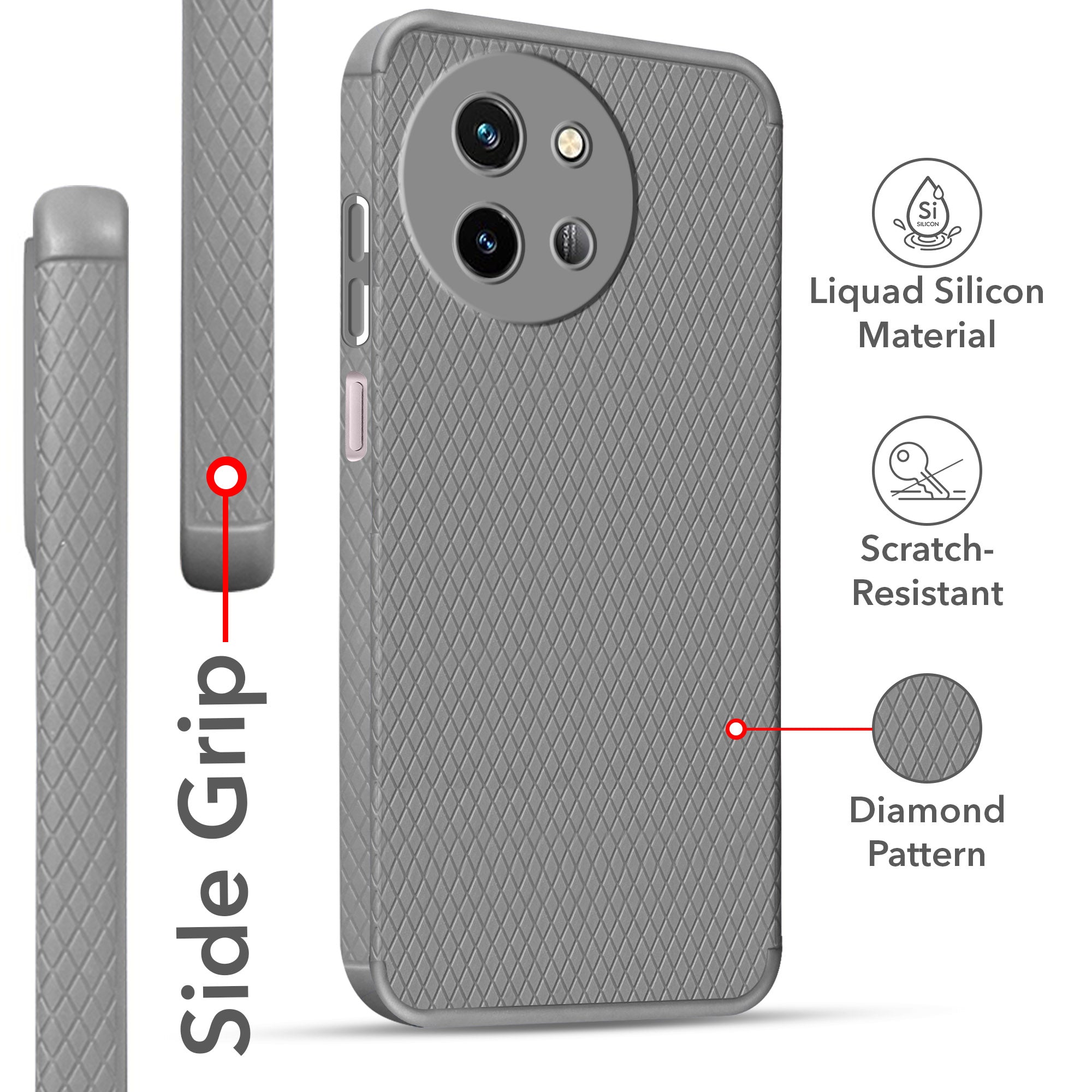 For Vivo T3x 5G Back Cover Case (Liquid Silicone | Side Grip | Camera Protection)