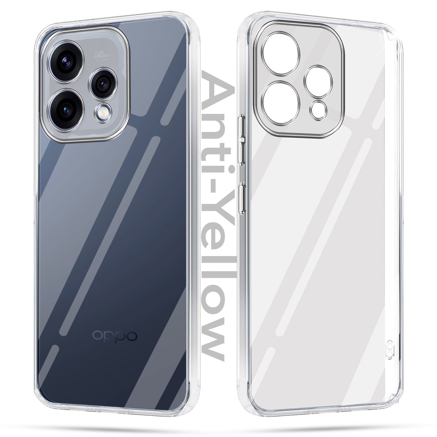 For Oppo Reno15 5G | Oppo Reno 15 5G Combo with Back Cover and 9H Tempered Glass (Lifetime Anti-Yellow | Sleek Hard Crystal | Oleophobic Coating Screen Glass)