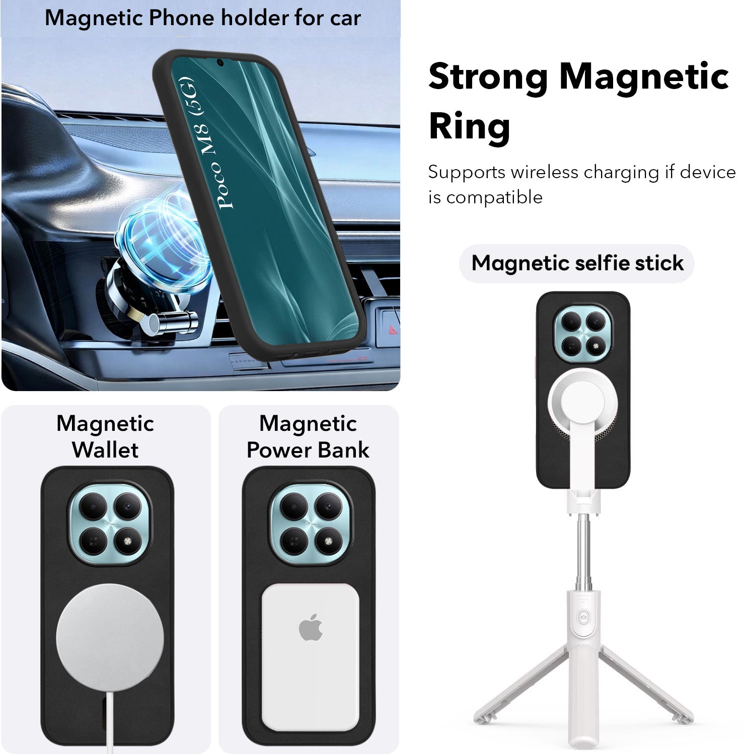 For Poco M8 5G Back Cover Case Leather Finish (MagSafe Compatible Wireless Charging | Soft Touch | Camera Bump Protection)