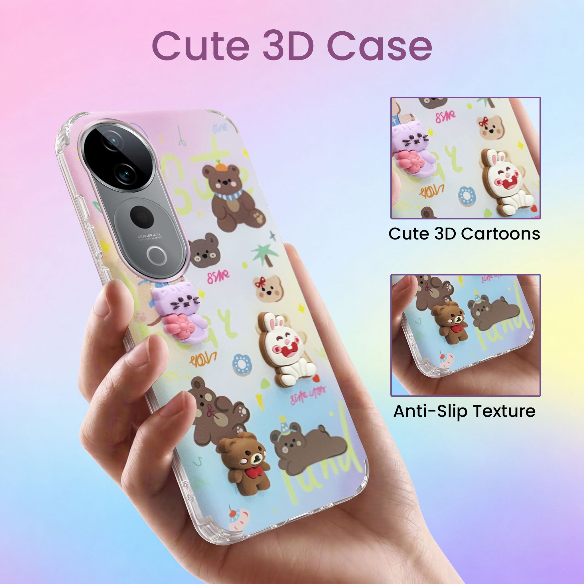 For Vivo T3 Ultra Back Cover Case (3D Cute Cartoons | Hard Back Side Soft | Matte Premium Finish | HD Printing)