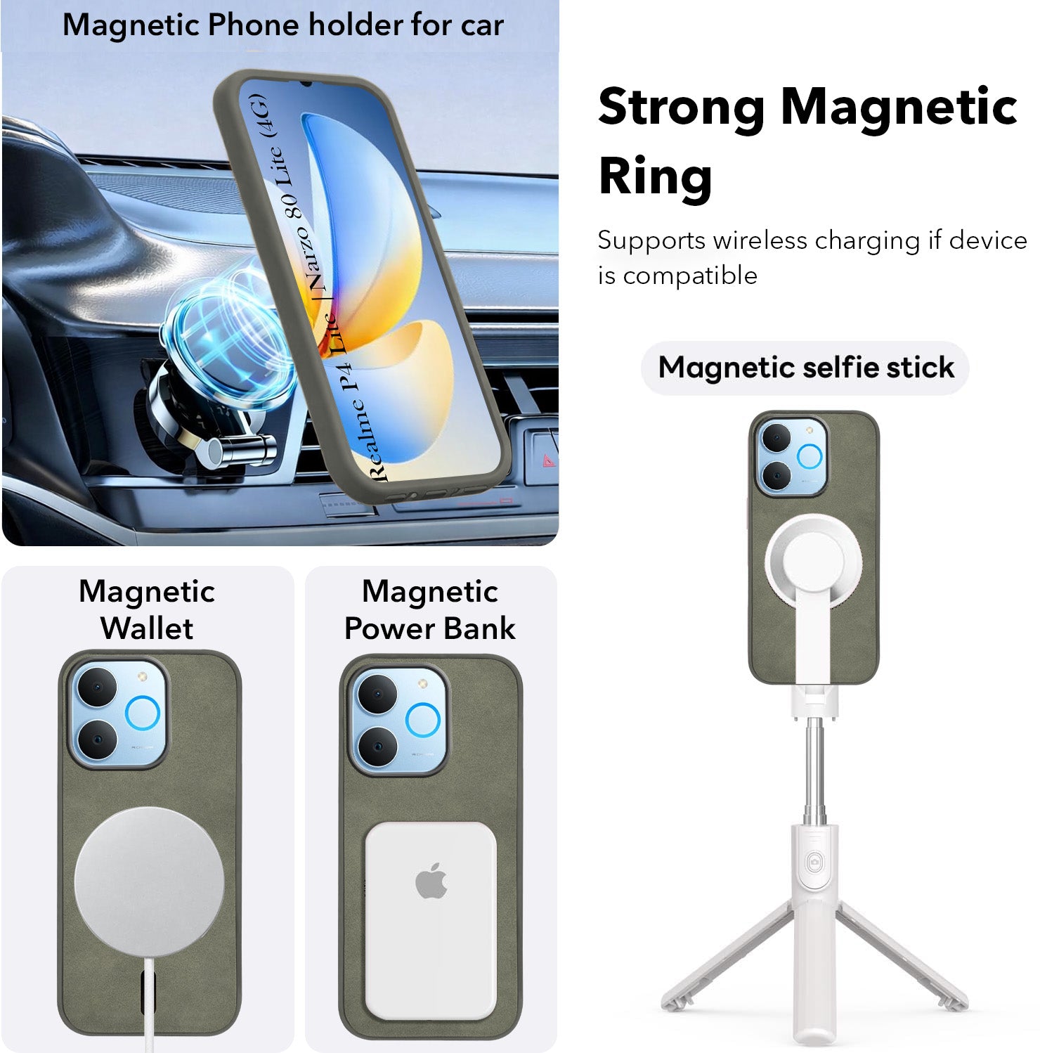 For Realme P4 Lite | Realme Narzo 80 Lite 4G Back Cover Case Leather Finish (MagSafe Compatible Wireless Charging | Soft Touch | Camera Bump Protection)