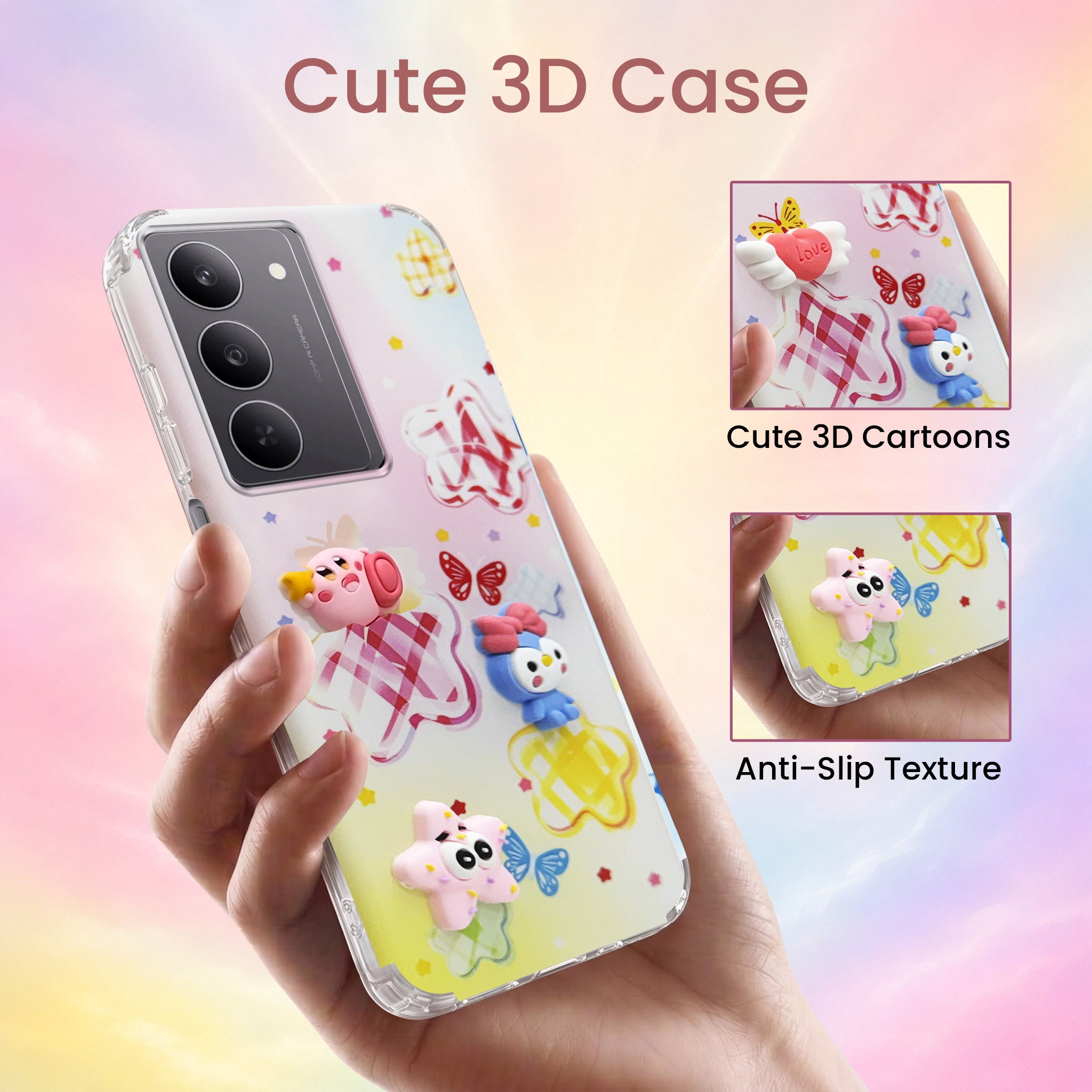 For Realme 14X Back Cover Case (3D Cute Cartoons | Hard Back Side Soft | Matte Premium Finish | HD Printing)