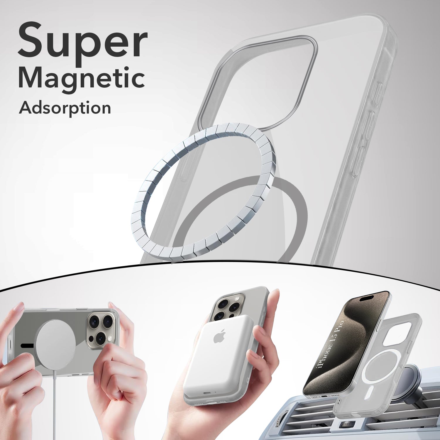 For Apple iPhone 15 Pro Back Case Cover Lifetime Anti-Yellow MagSafe Compatible Clear (Sleek Hard Crystal | Camera Protection and Shockproof)