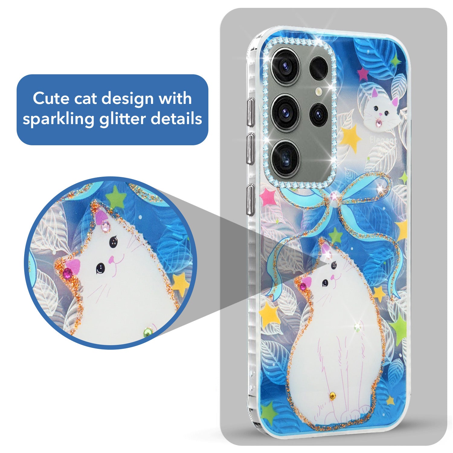 For Samsung Galaxy S23 Ultra Back Cover Case (Luxury Floral Glitter Cute Butterfly | Diamond Studded Camera Bump | Girls & Women Design)