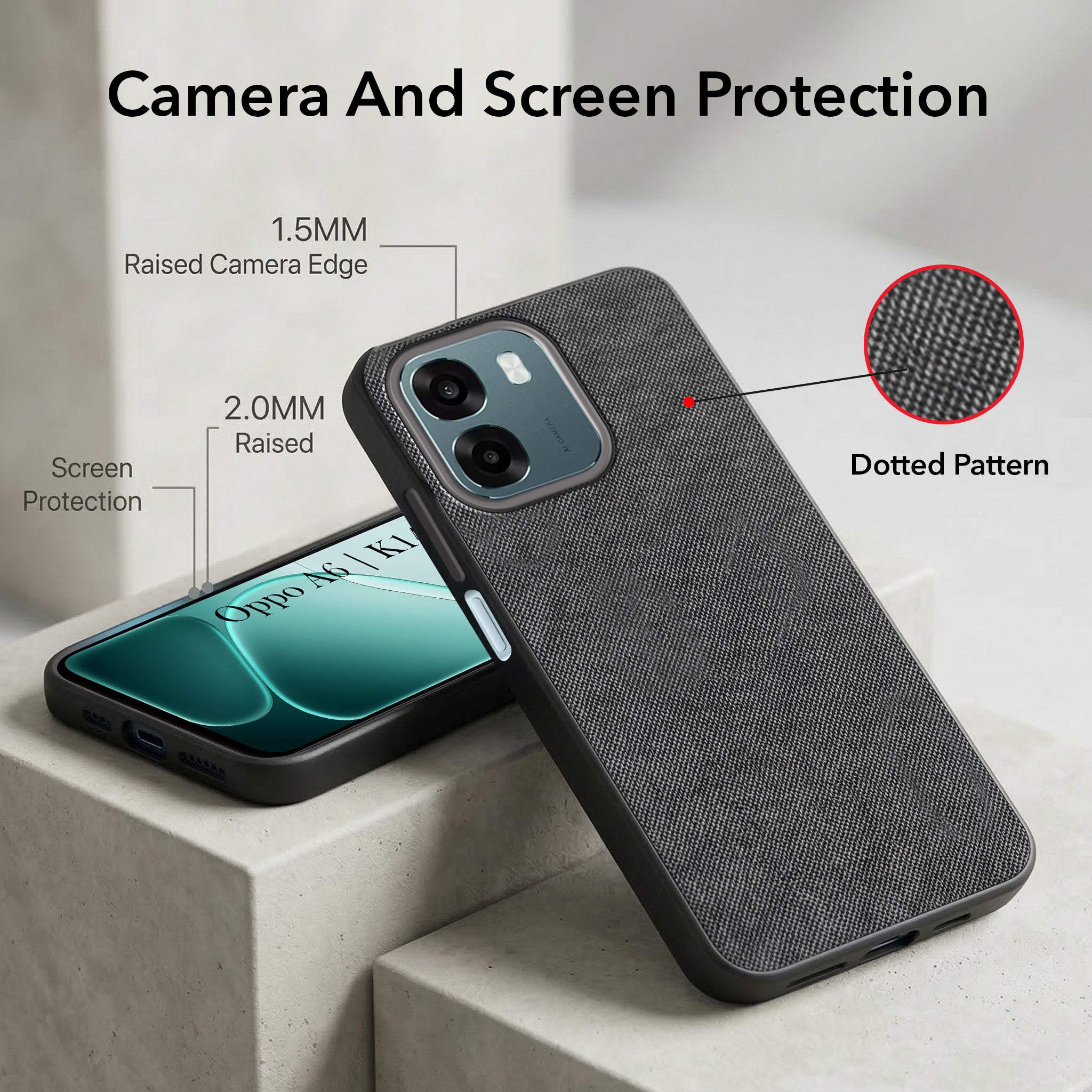 For Oppo A6 & Oppo K14 Combo (Textured Grip Design | Micro-Fiber Cloth Inside | Oleophobic Coating Screen Glass)