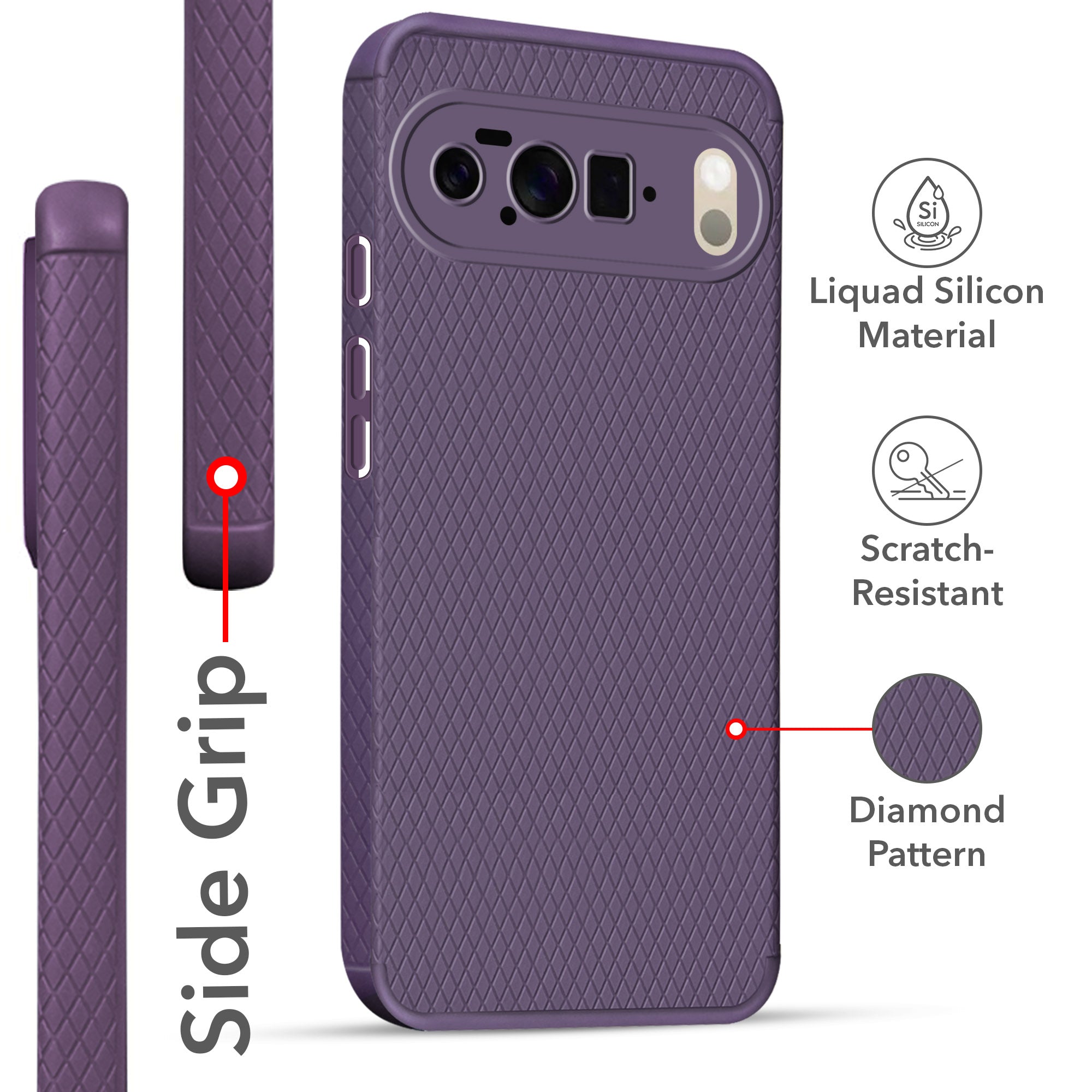 For Google Pixel 10 Pro Back Cover Case (Liquid Silicone | Side Grip | Camera Protection)
