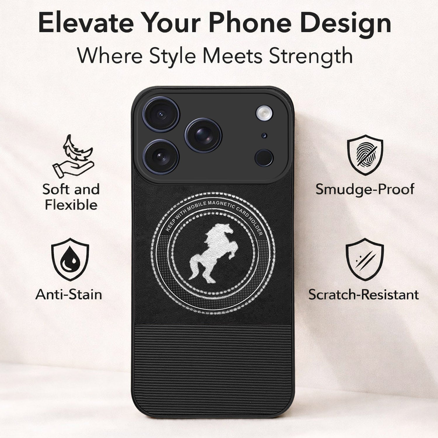 For Apple iPhone 17 Pro Max Back Cover Case PU Leather Finish (Professional Minimalist Texture | MagSafe Compatile | Camera Protection | Sleek Sober Formal)