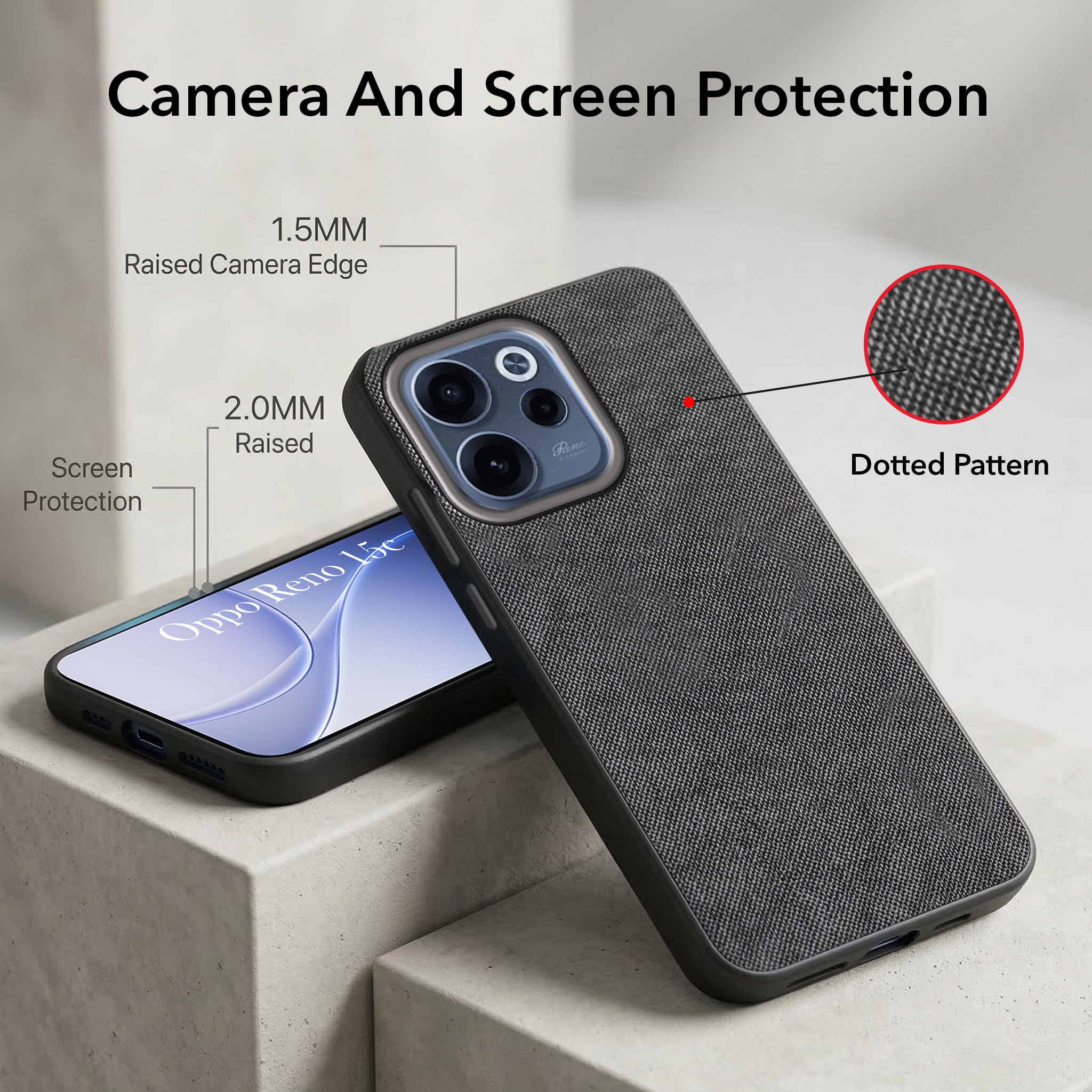 For Oppo Reno 15c Combo (Textured Grip Design | Micro-Fiber Cloth Inside | Oleophobic Coating Screen Glass)