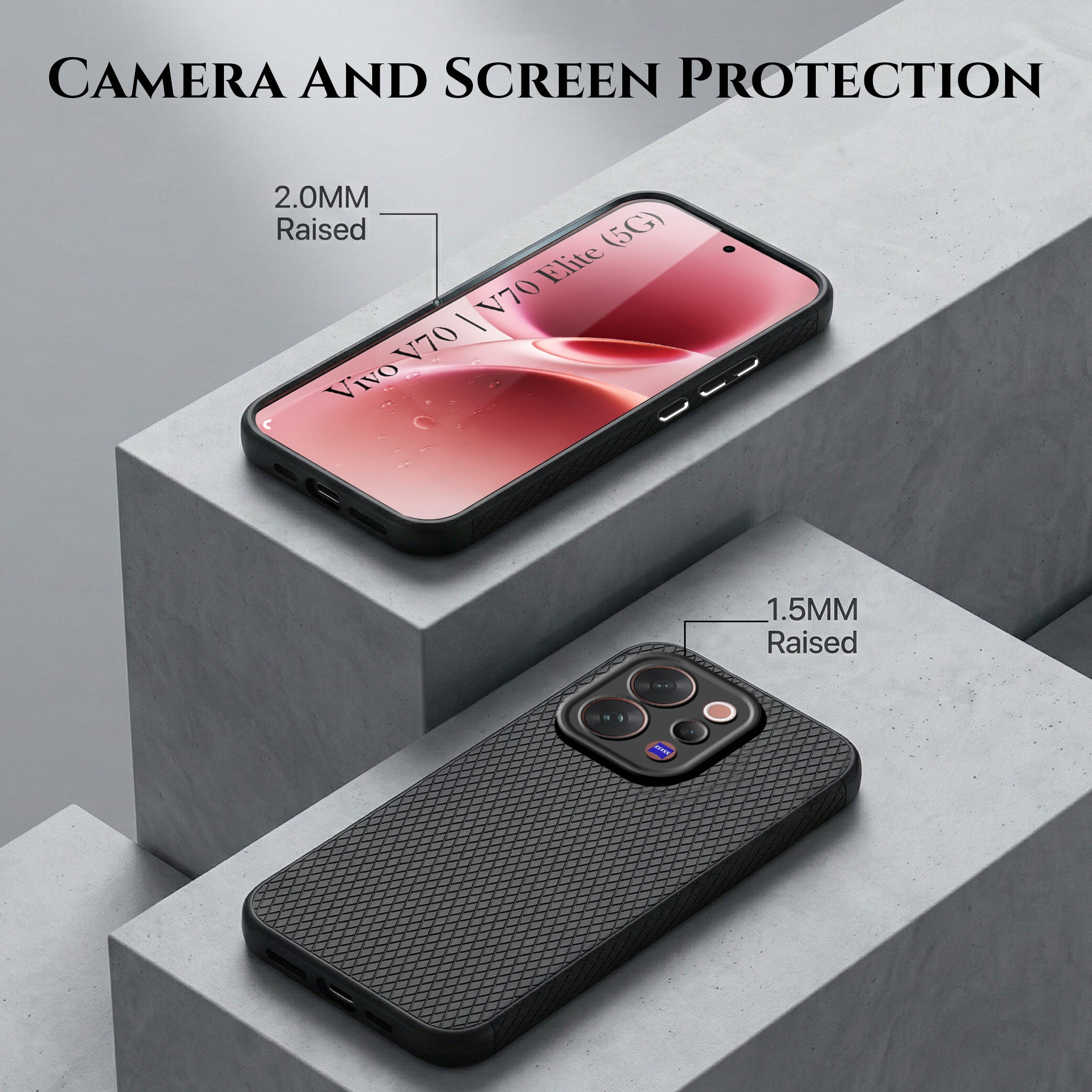 For Vivo V70 | Vivo V70 Elite 5G Combo with Back Cover and 9H Tempered Glass (Liquid Silicone | Camera Protection | Oleophobic Coating Screen Glass)