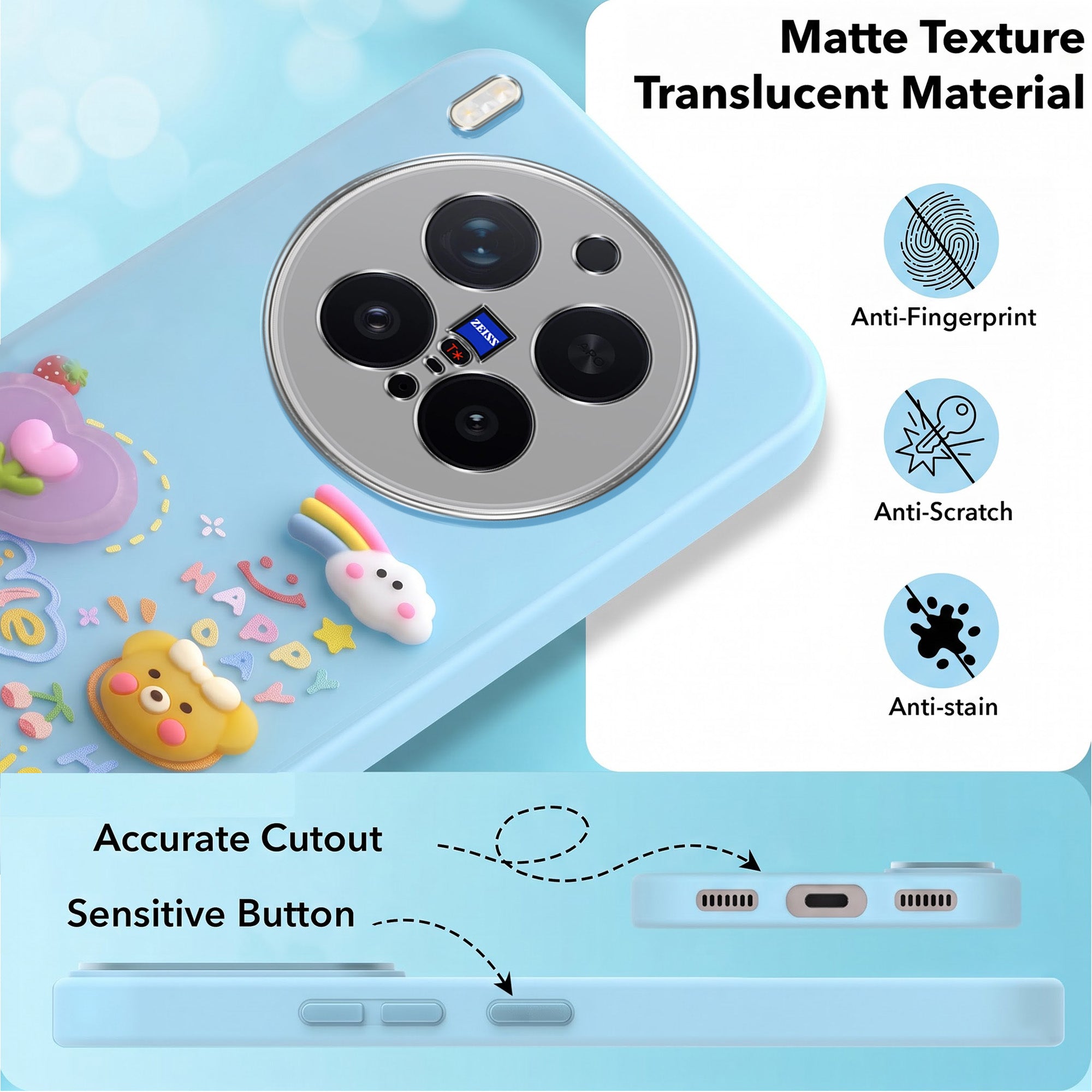 For Vivo X300 Pro Back Cover Case (3D Cute Cartoons | Hard Back Side Soft | Matte Premium Finish | HD Printing)