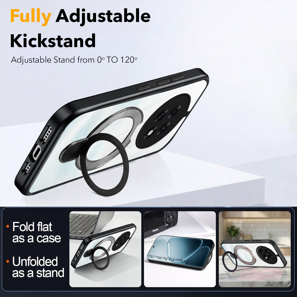 For Oppo F31 Pro Plus Back Cover Case (Kick Stand Ring Holder | Life time Anti Yellow | Camera Protection)