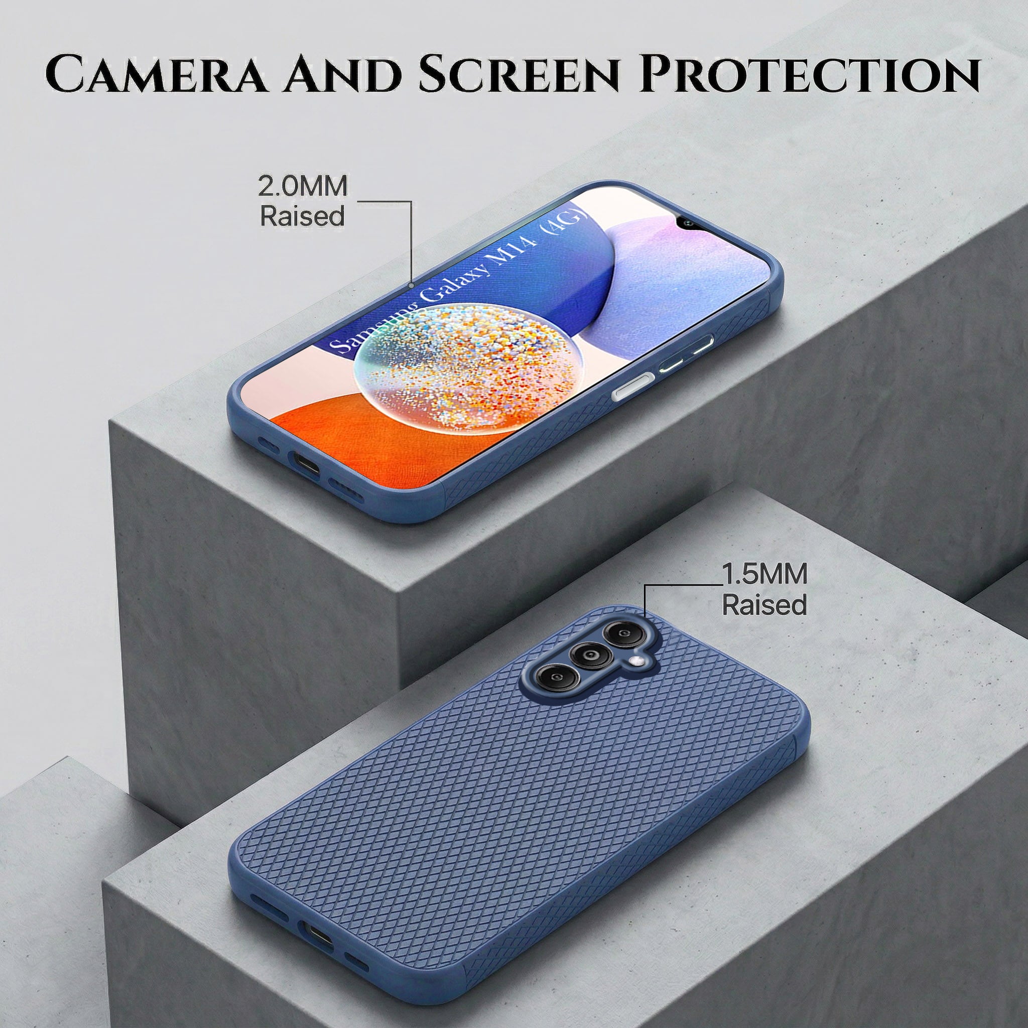 For Samsung Galaxy M14 4G Combo with Back Cover and 9H Tempered Glass (Liquid Silicone | Camera Protection | Oleophobic Coating Screen Glass)