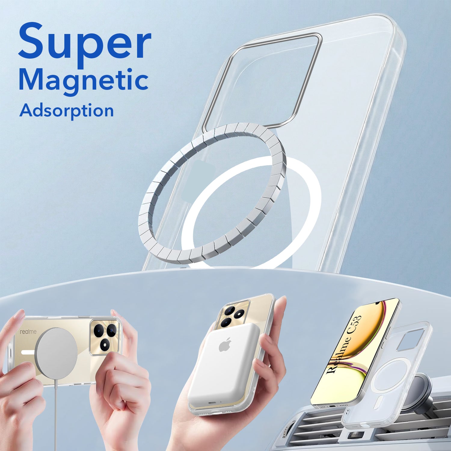 For Realme C53 Back Cover Case Lifetime Anti-Yellow MagSafe Compatible Clear (Sleek Hard Crystal | Shockproof and Camera Protection)
