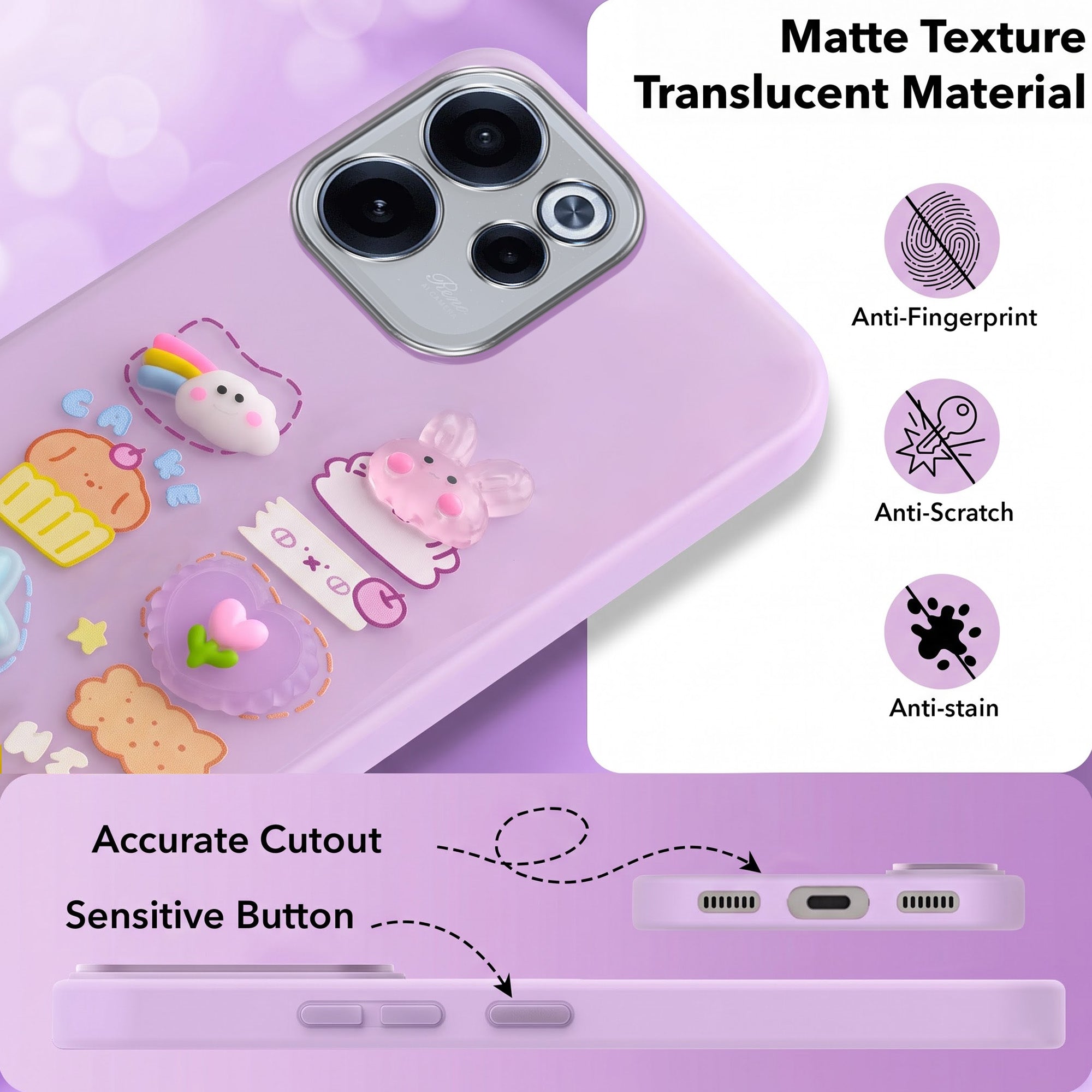 For Oppo Reno 15c Back Cover Case (3D Cute Cartoons | Hard Back Side Soft | Matte Premium Finish | HD Printing)
