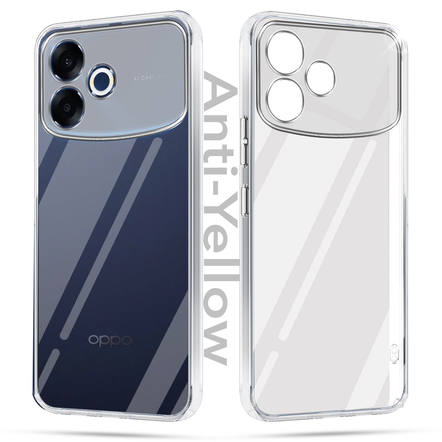 For Oppo F33 Pro Combo with Back Cover and 9H Tempered Glass (Lifetime Anti-Yellow | Sleek Hard Crystal | Oleophobic Coating Screen Glass)
