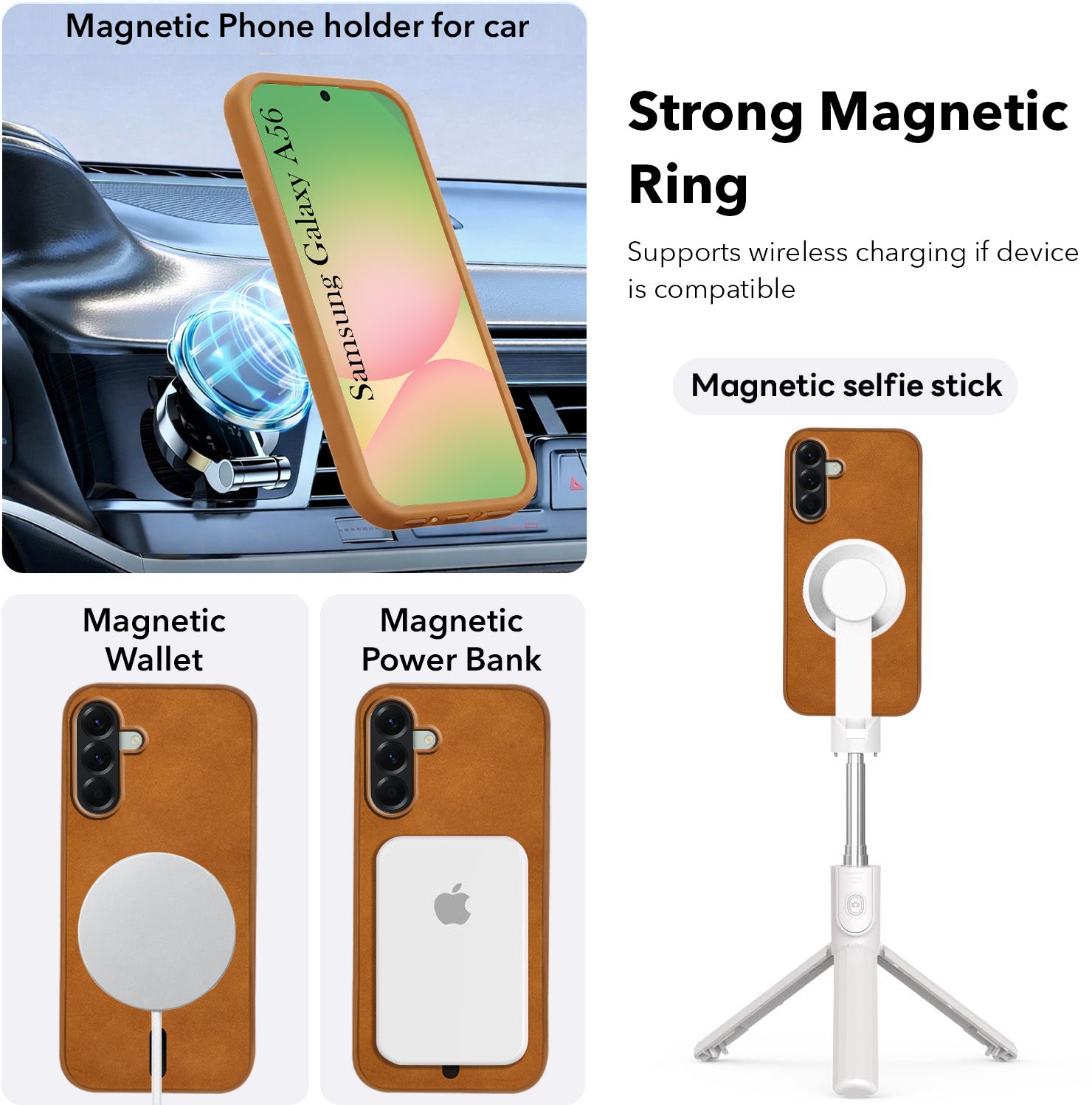 For Samsung Galaxy A56 Back Cover Case Leather Finish (MagSafe Compatible Wireless Charging | Soft Touch | Camera Bump Protection)
