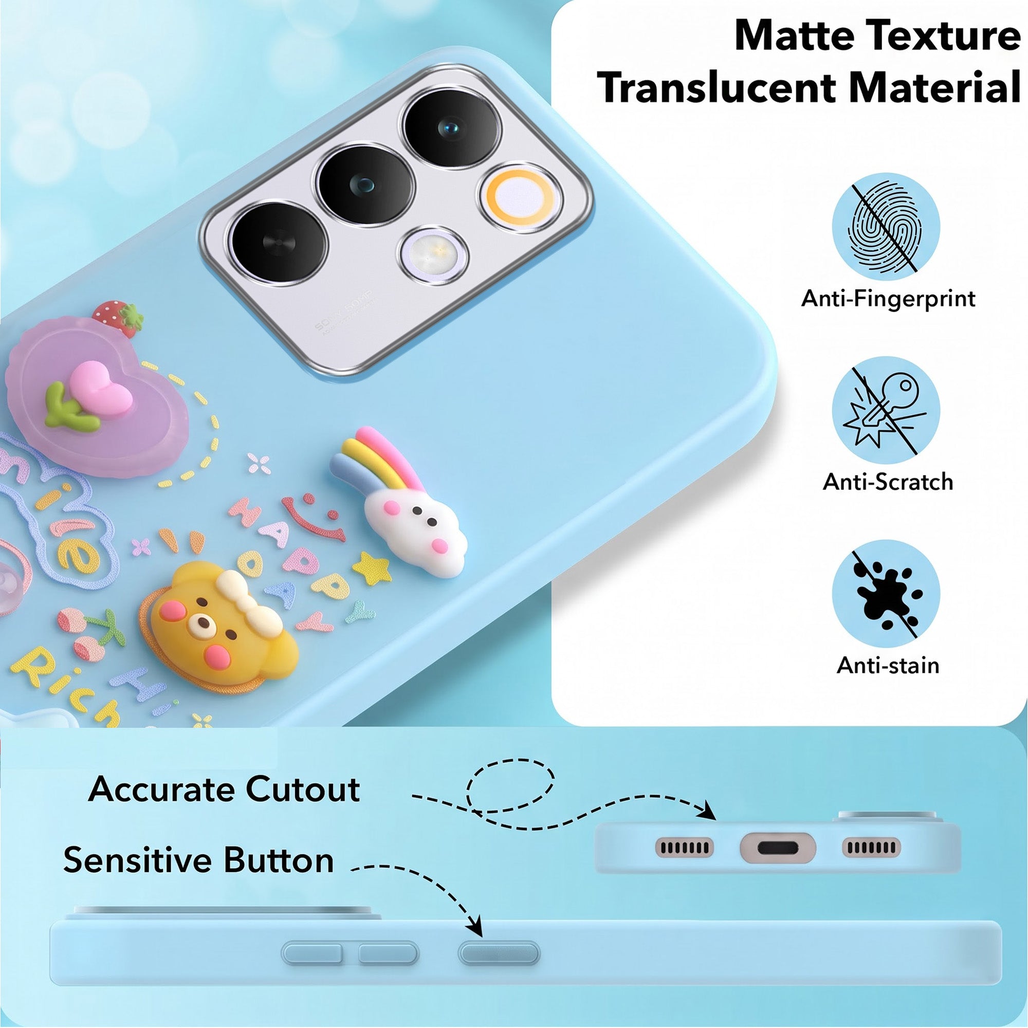 For Realme C85 5G | Realme Narzo 90x Back Cover Case (3D Cute Cartoons | Hard Back Side Soft | Matte Premium Finish | HD Printing)