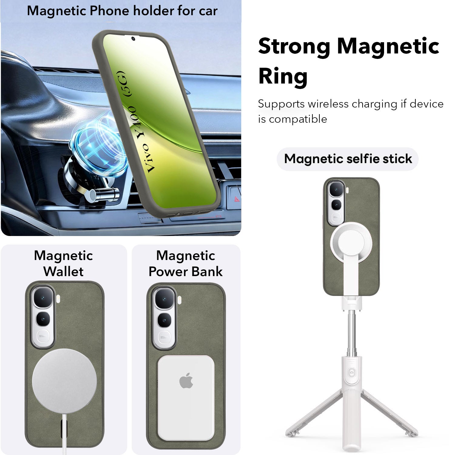 For Vivo Y400 Back Cover Case Leather Finish (MagSafe Compatible Wireless Charging | Soft Touch | Camera Bump Protection)