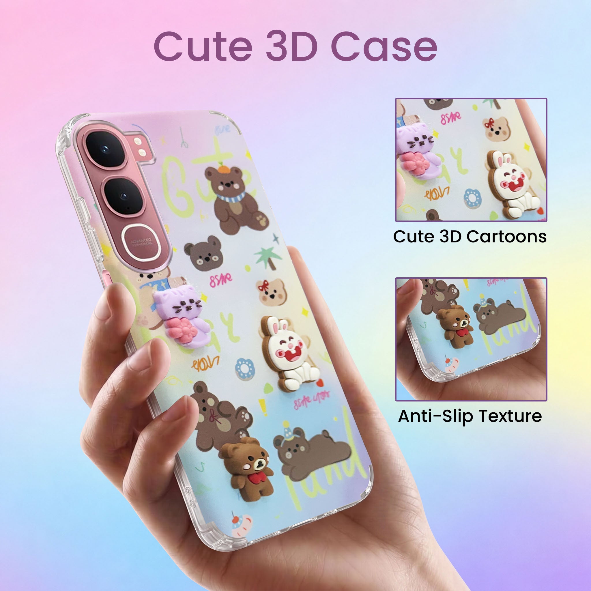 For Vivo Y31 5G Back Cover Case (3D Cute Cartoons | Hard Back Side Soft | Matte Premium Finish | HD Printing)