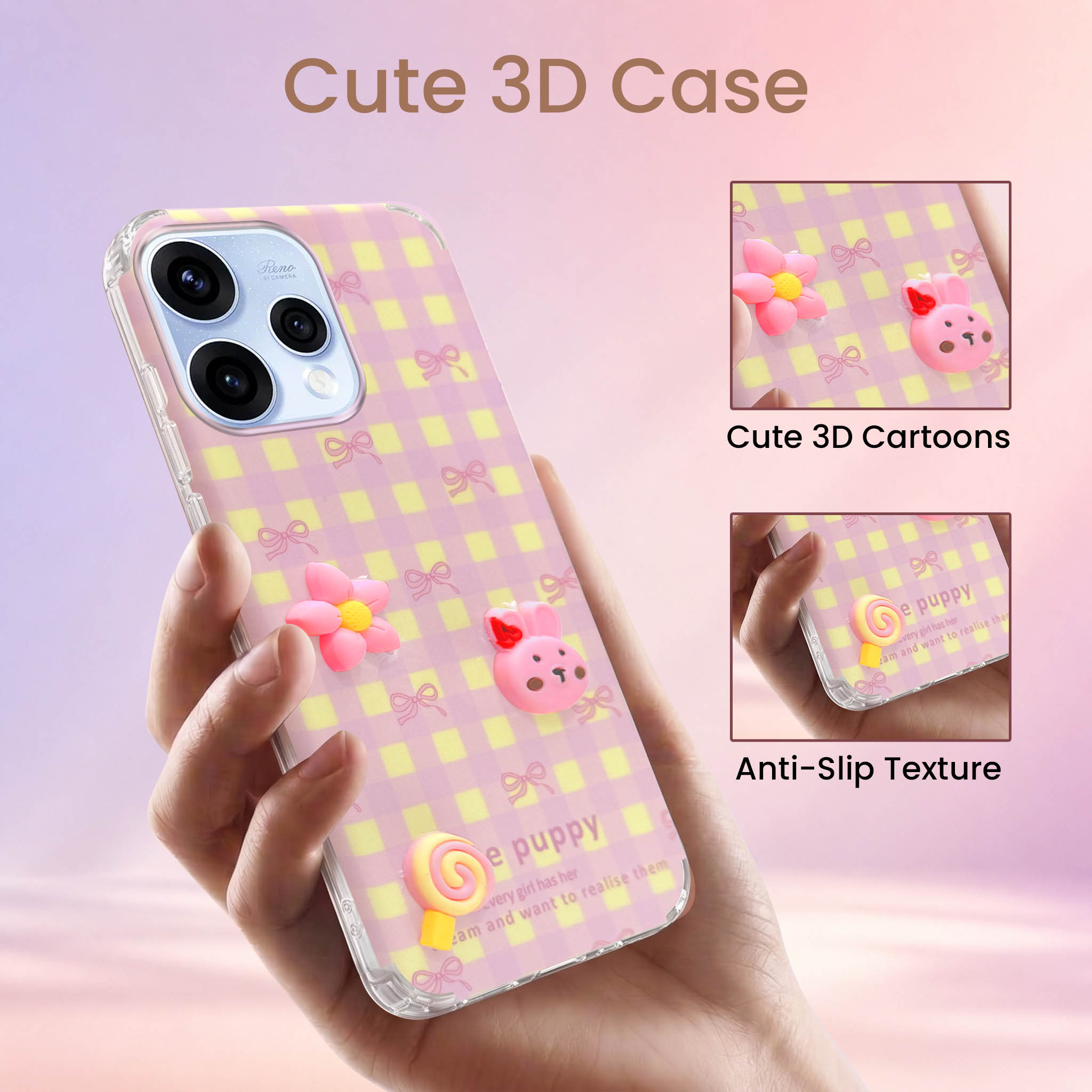 For Oppo Reno15 5G | Oppo Reno 15 5G Back Cover Case (3D Cute Cartoons | Hard Back Side Soft | Matte Premium Finish | HD Printing)
