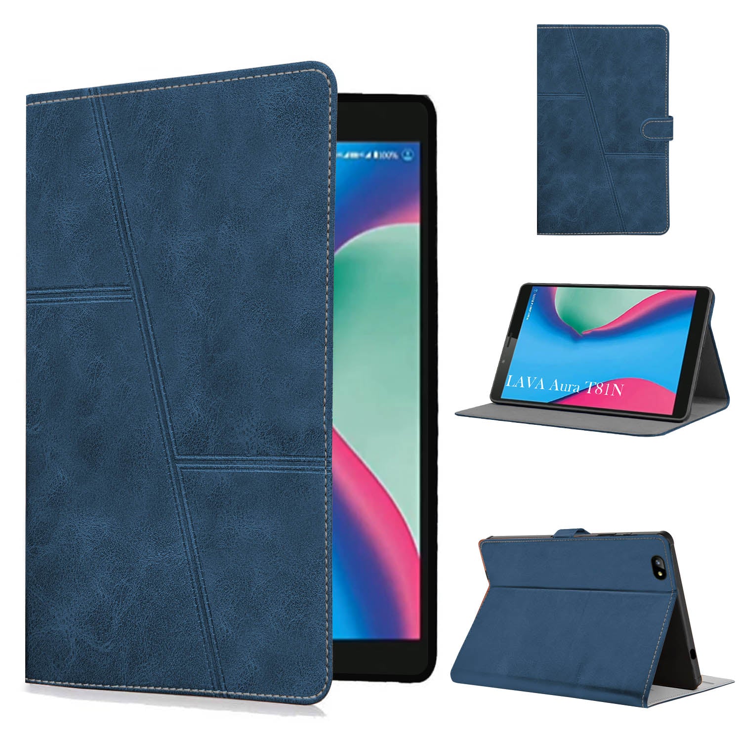 For Flip Cover Folio Case Lava Aura T81N  (UPGOVT) 8 Inch (PU Leather | Multi-Angle Smart Stand | Card Storage Slots | Silicone Back Pouch)