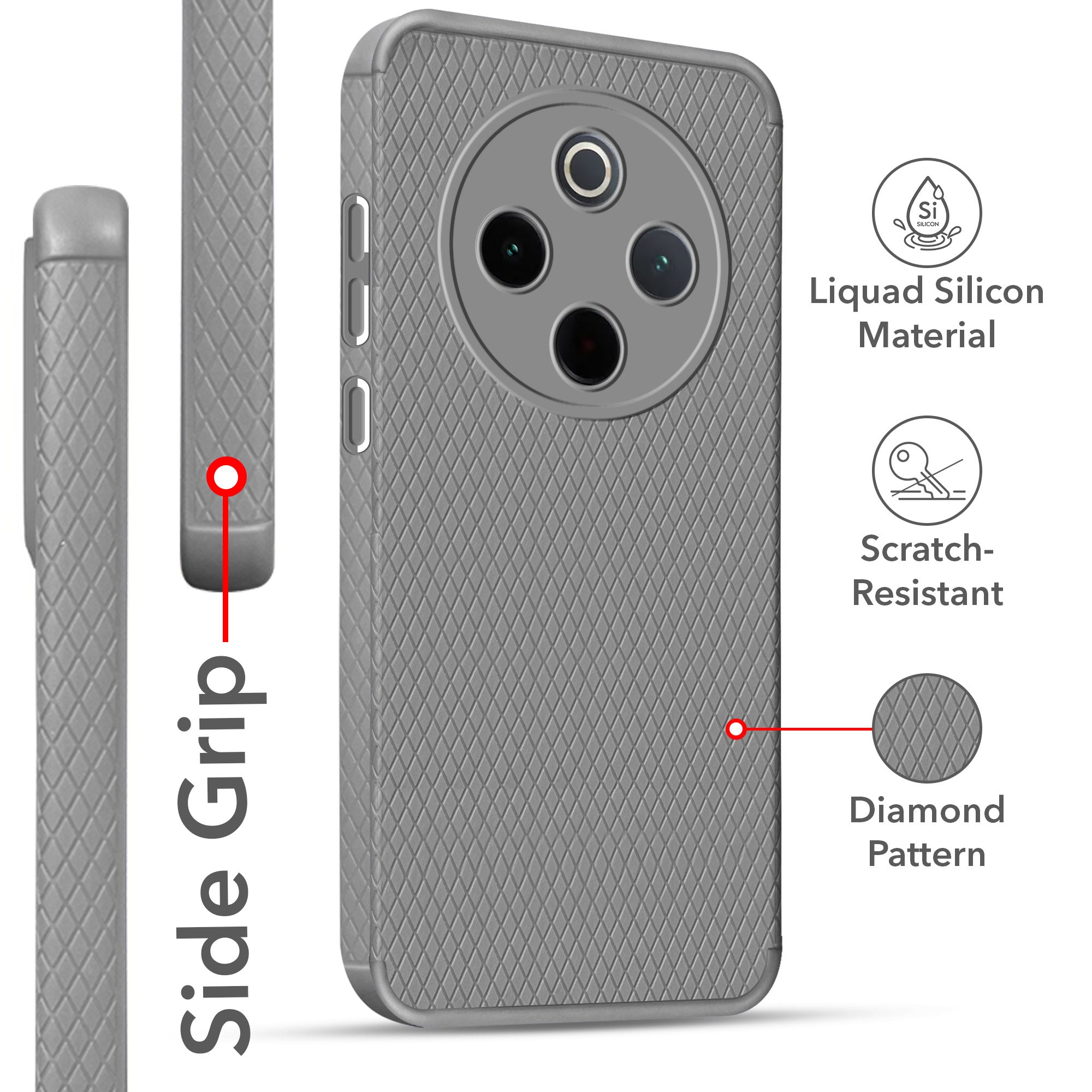 For Vivo T4 Back Cover Case (Liquid Silicone | Side Grip | Camera Protection)