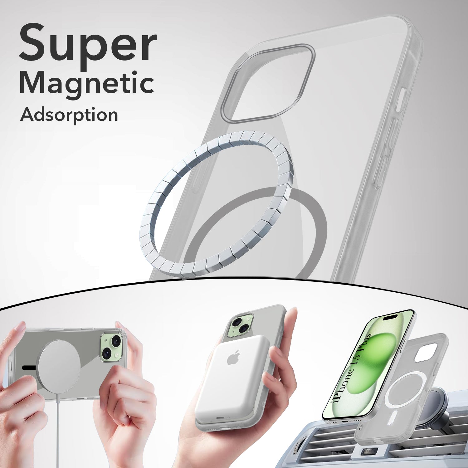 For Apple iPhone 15 Plus Back Case Cover Lifetime Anti-Yellow MagSafe Compatible Clear (Sleek Hard Crystal | Camera Protection and Shockproof)