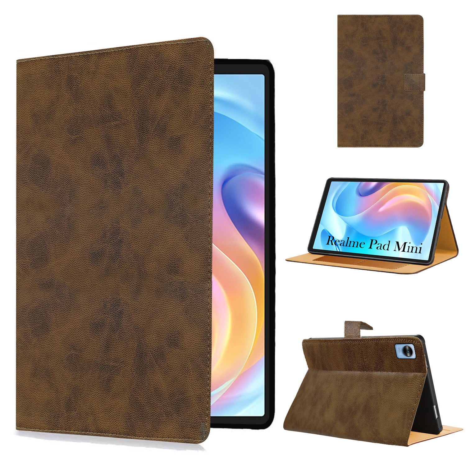 For Realme Pad Mini 8.7 Inch RMP2105/2106 Flip Cover Folio Cover (PU Matte Leather | Multi-Angle Smart Stand | Card Storage Slots | Silicone Back Pouch)