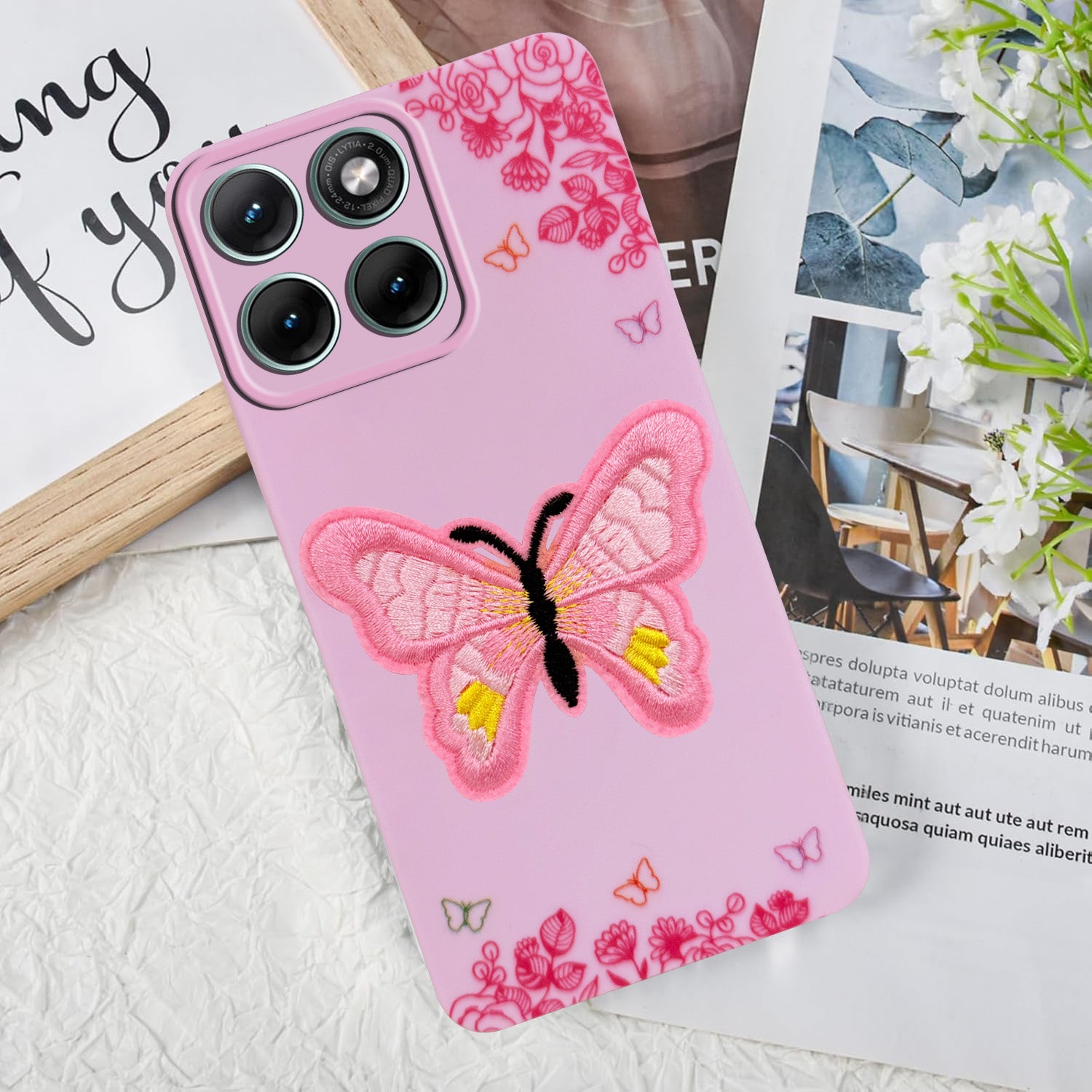 For Motorola Moto Edge 70 Fusion Back Cover Case (Soft Butterfly Embroidery | Women Teen Girls | Camera Protection| Matte Silicone)