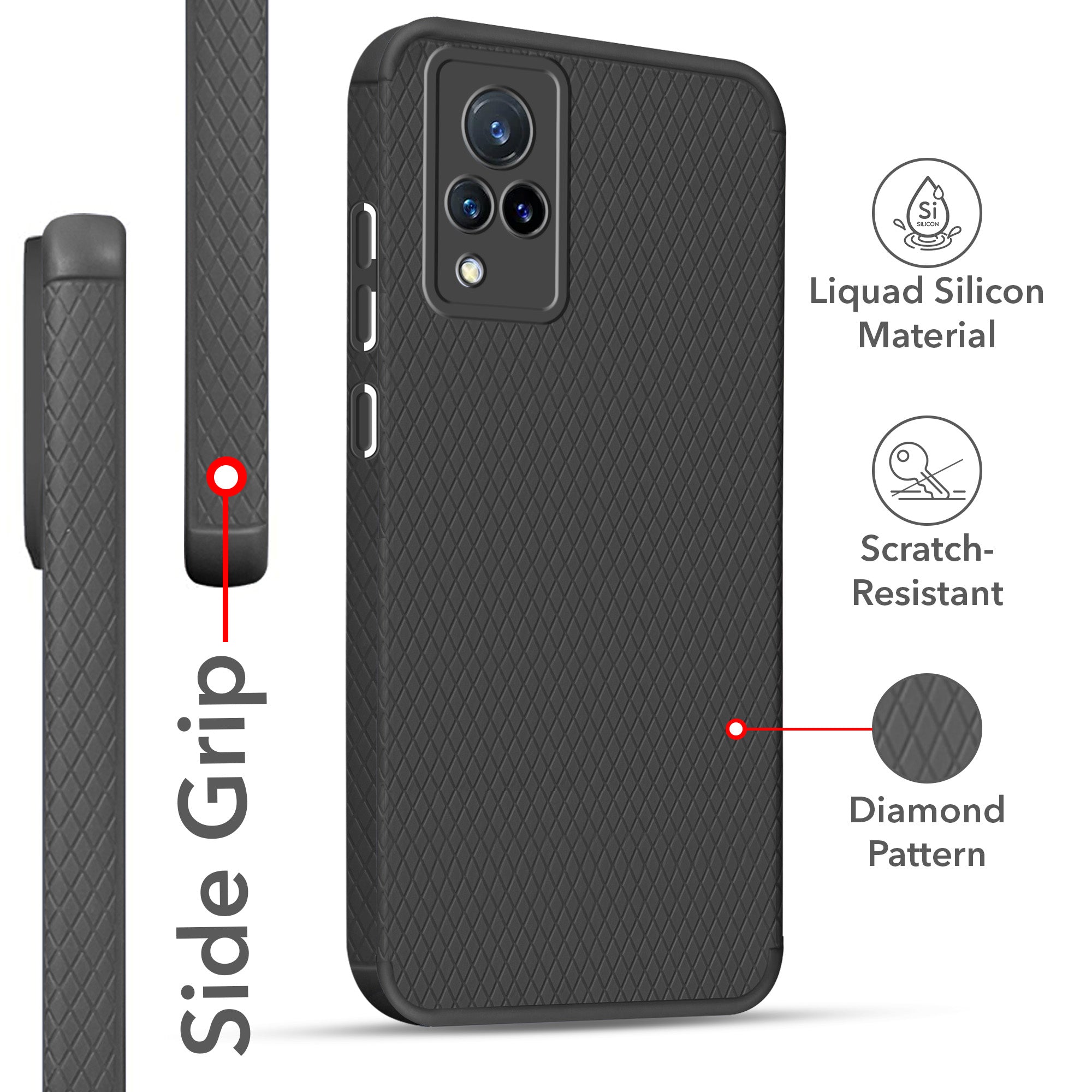 For Vivo V21 | Vivo V21 5G Back Cover Case Liquid Silicone (Camera Protection | Side Grip Texture | Soft and Flexible)