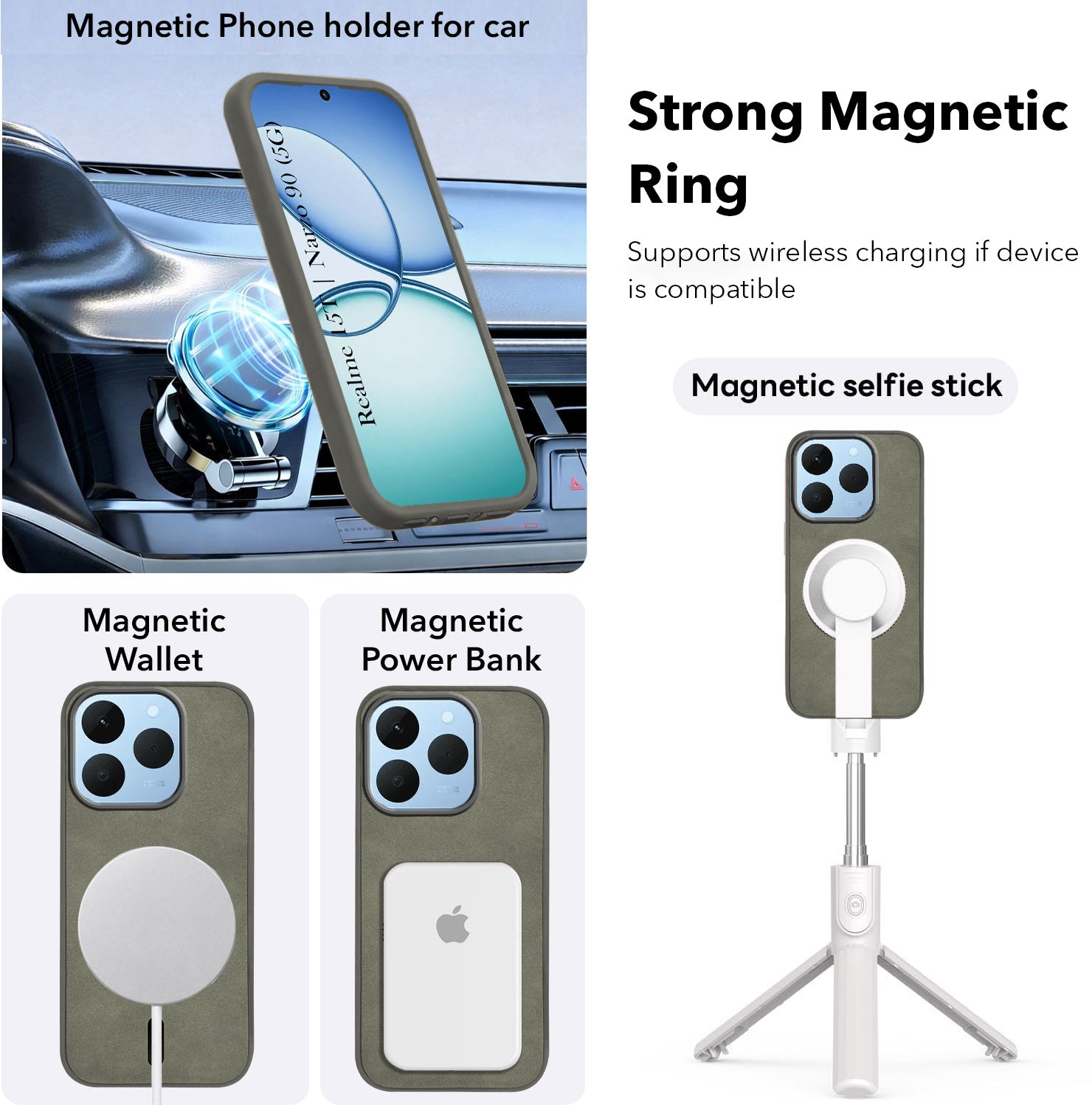 For Realme 15T | Realme Narzo 90 Back Cover Case Leather Finish (MagSafe Compatible Wireless Charging | Soft Touch | Camera Bump Protection)