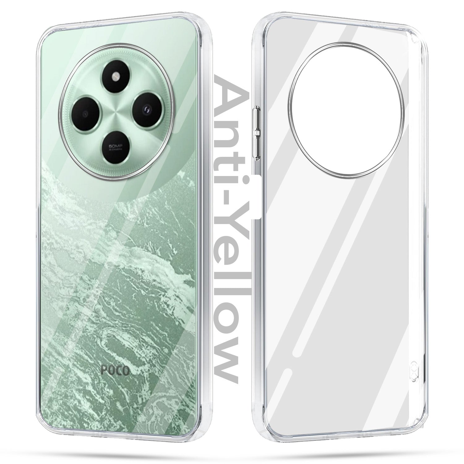 For Poco C75 | Poco M7 Combo with Back Cover and 9H Tempered Glass (Lifetime Anti-Yellow | Sleek Hard Crystal | Oleophobic Coating Screen Glass)