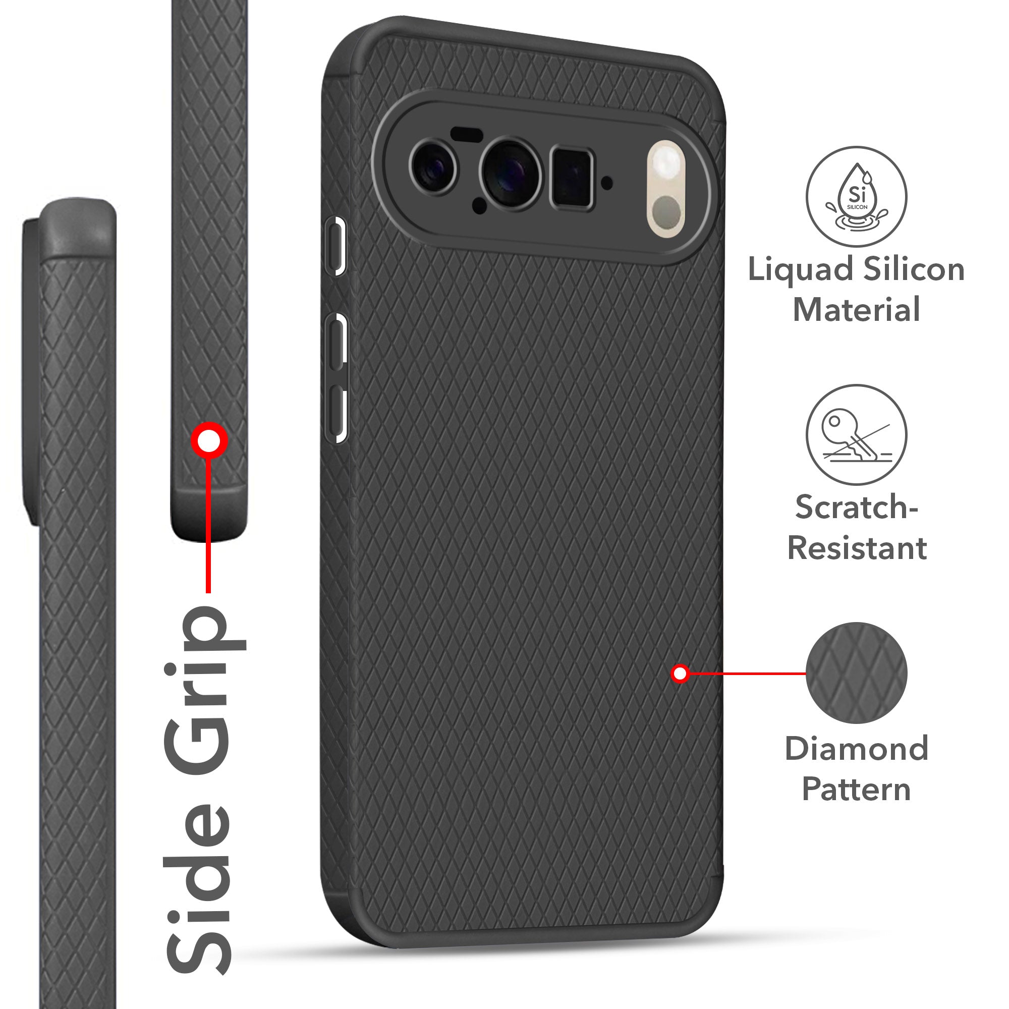 For Google Pixel 10 Pro Back Cover Case (Liquid Silicone | Side Grip | Camera Protection)