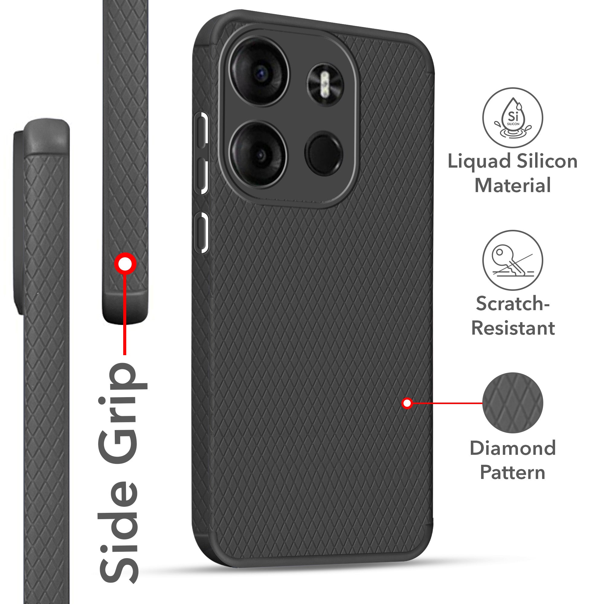 For Tecno Spark Go 2023 Back Cover Case (Liquid Silicone | Side Grip | Camera Protection)