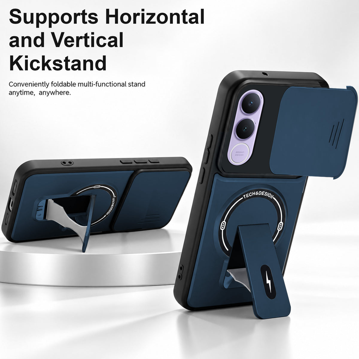 For Vivo V70 FE 5G Back Case Cover Metallic (Hybrid Armor Kickstand | Sliding Shutter Camera Protection | MagSafe Compatible)