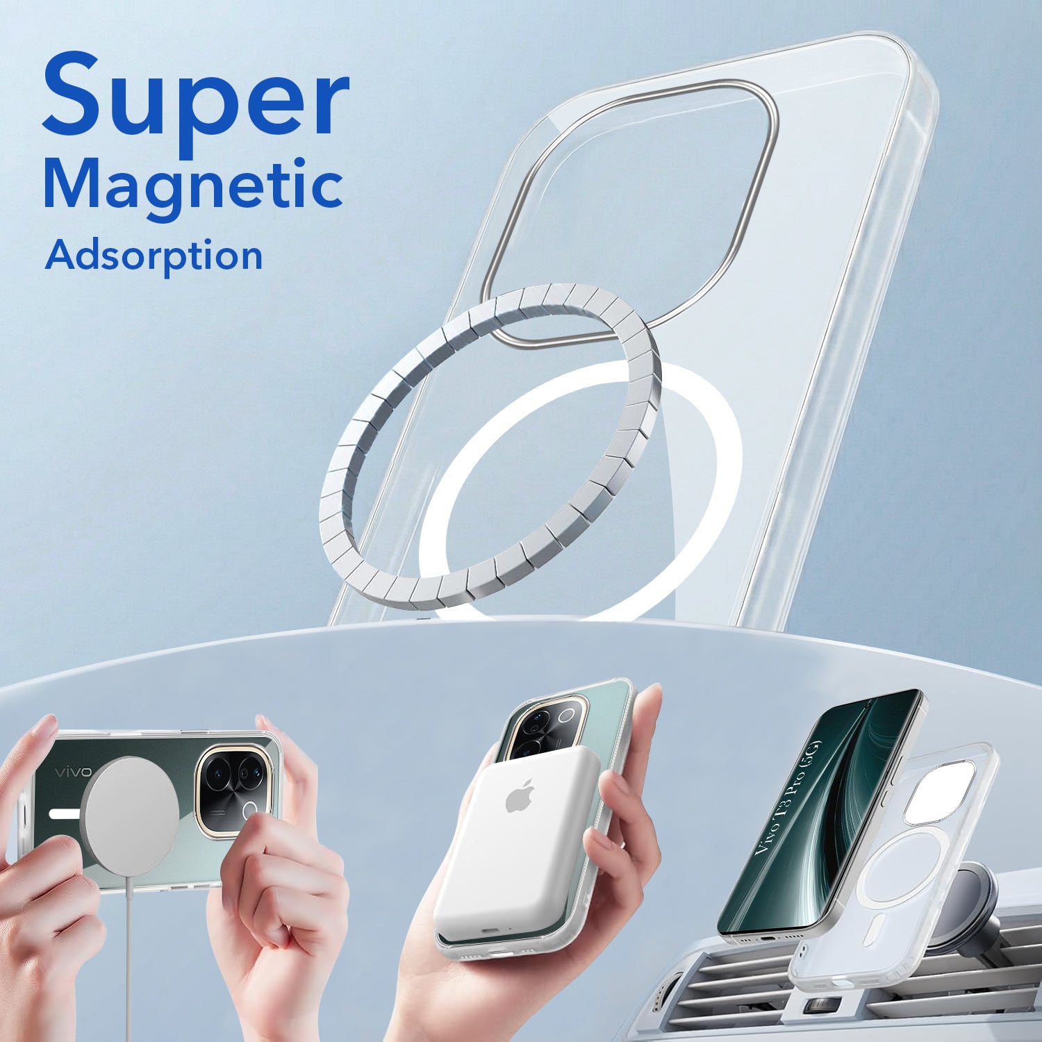 For Vivo T3 Pro Back Cover Case Lifetime Anti-Yellow MagSafe Compatible Clear (Sleek Hard Crystal | Shockproof and Camera Protection)