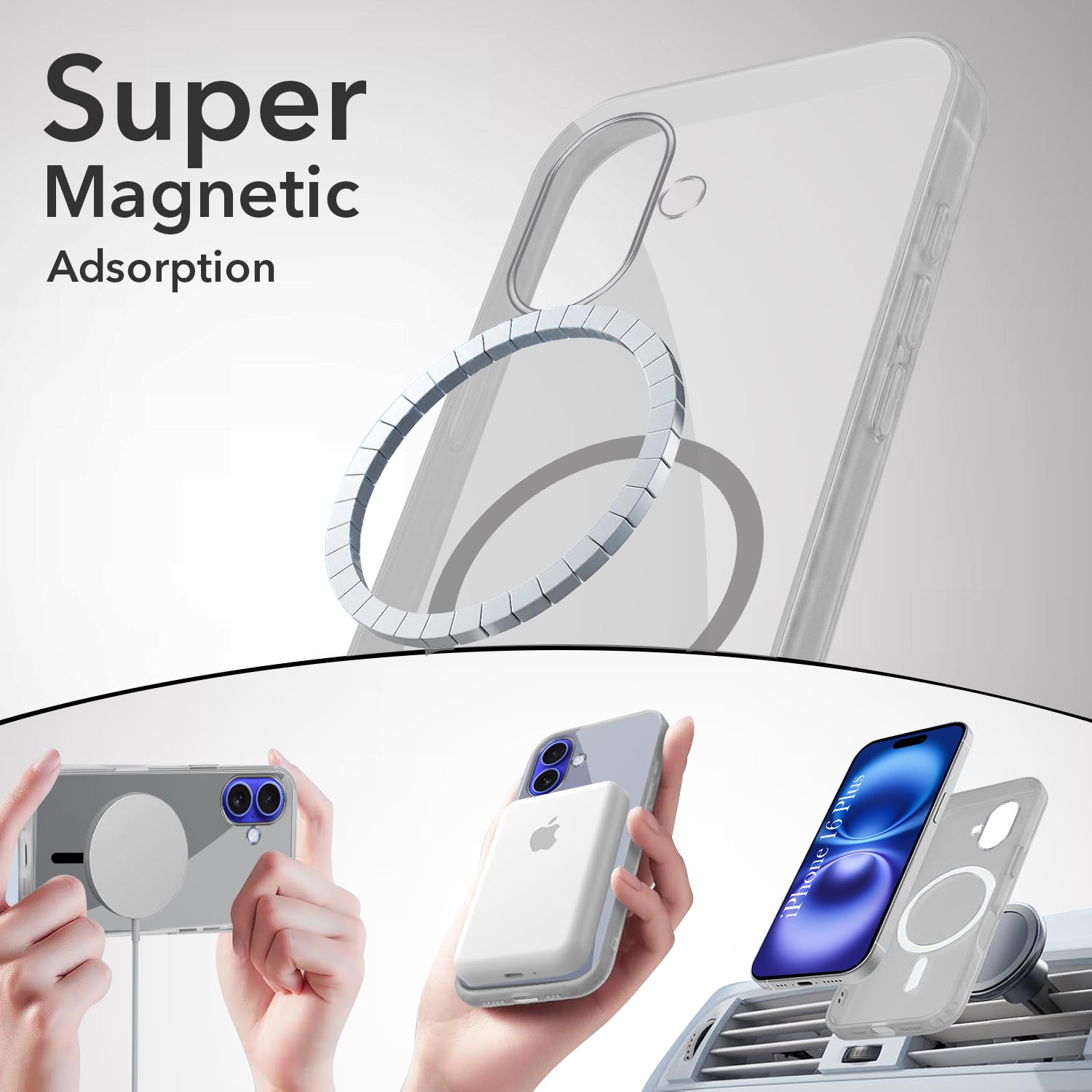 For Apple iPhone 16 Plus Back Case Cover Lifetime Anti-Yellow MagSafe Compatible Clear (Sleek Hard Crystal | Camera Protection and Shockproof)