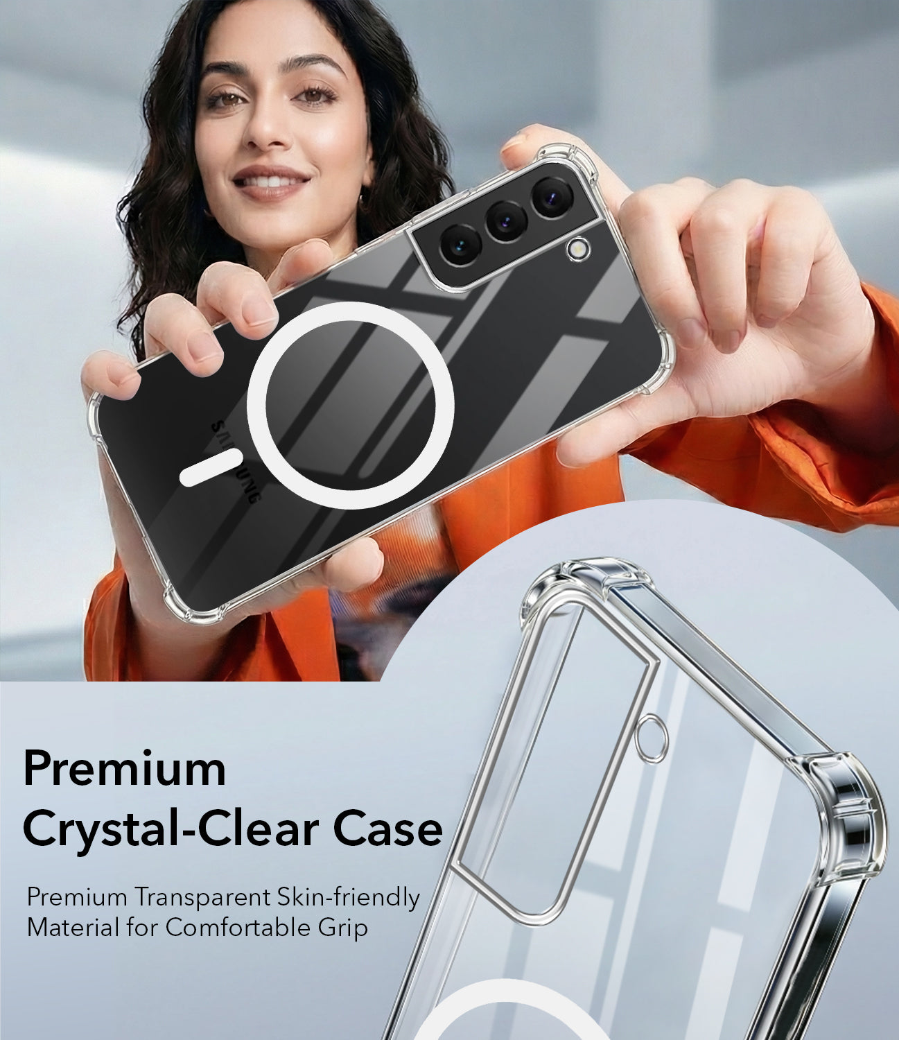 For Samsung Galaxy S22 Back Cover Shockproof Crystal-Clear (Magsafe Wireless Support | Drop & Camera Protection | Hard Polycarbonate)