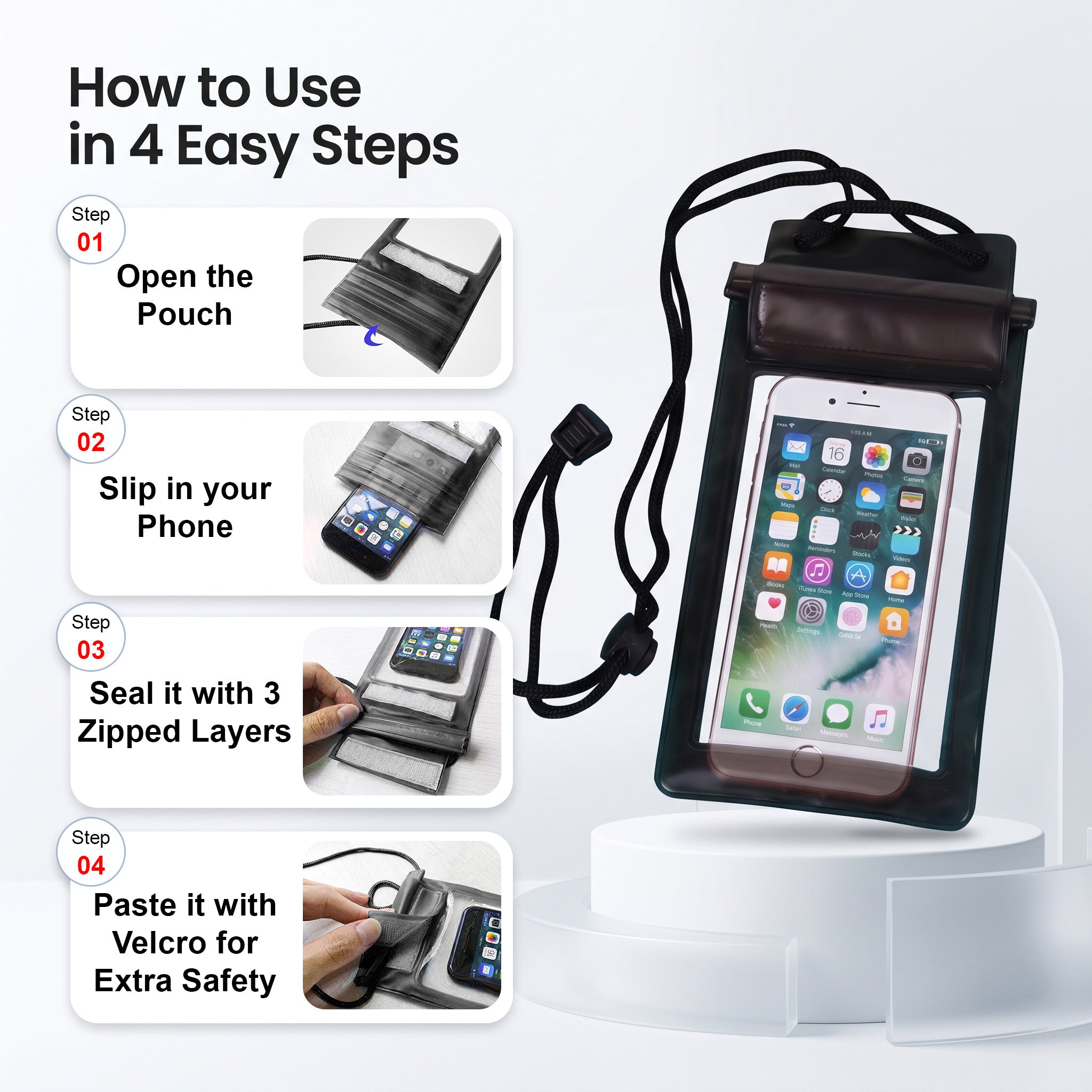 Waterproof Mobile Pouch with Adjustable Lanyard | Underwater Touch Screen Waterproof Phone Case