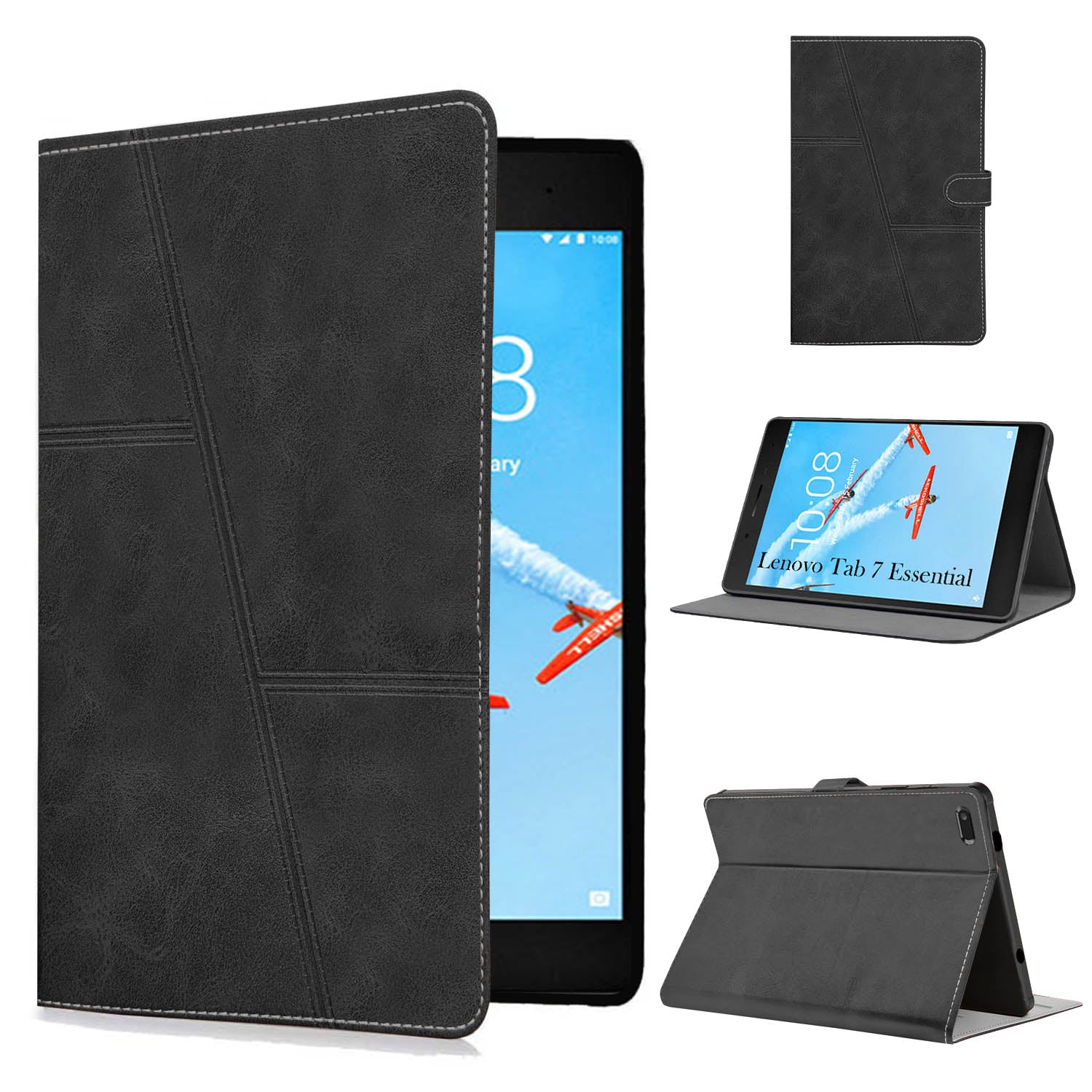 For Flip Cover Folio Case Lenovo Tab 7 Essential (TB-7304I, TB-7304X, TB-7304F) 7 Inch (PU Leather | Multi-Angle Smart Stand | Card Storage Slots | Silicone Back Pouch)