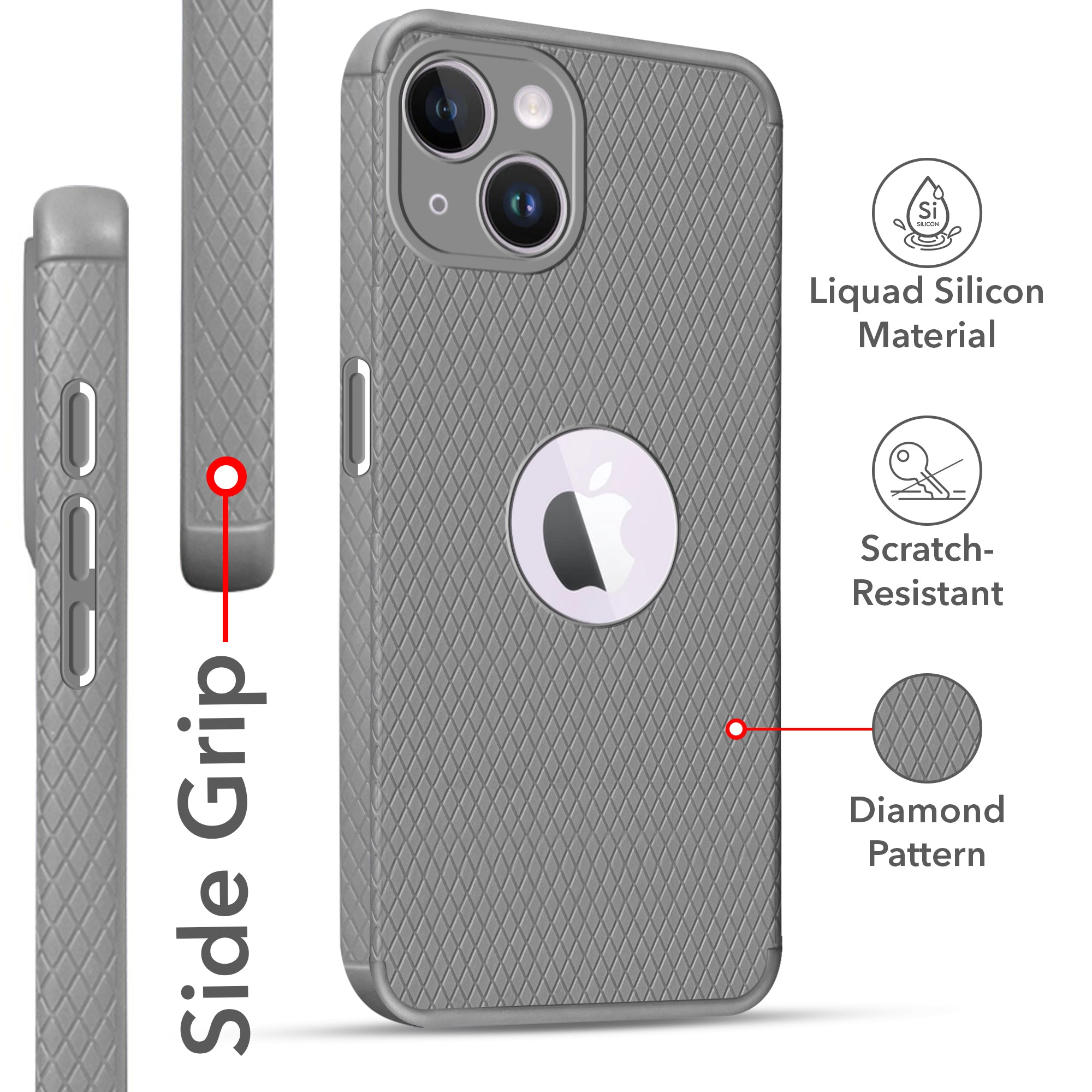 For Apple iPhone 14 Back Cover Case Liquid Silicone (Camera Protection | Side Grip Texture | Soft and Flexible)