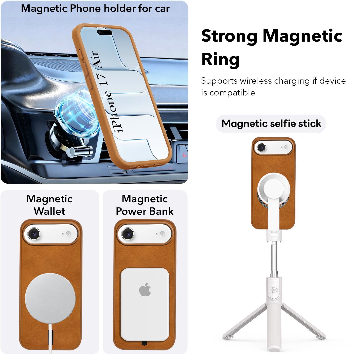 For Apple iPhone 17 Air Back Cover Case Leather Finish (MagSafe Compatible Wireless Charging | Soft Touch | Camera Bump Protection)