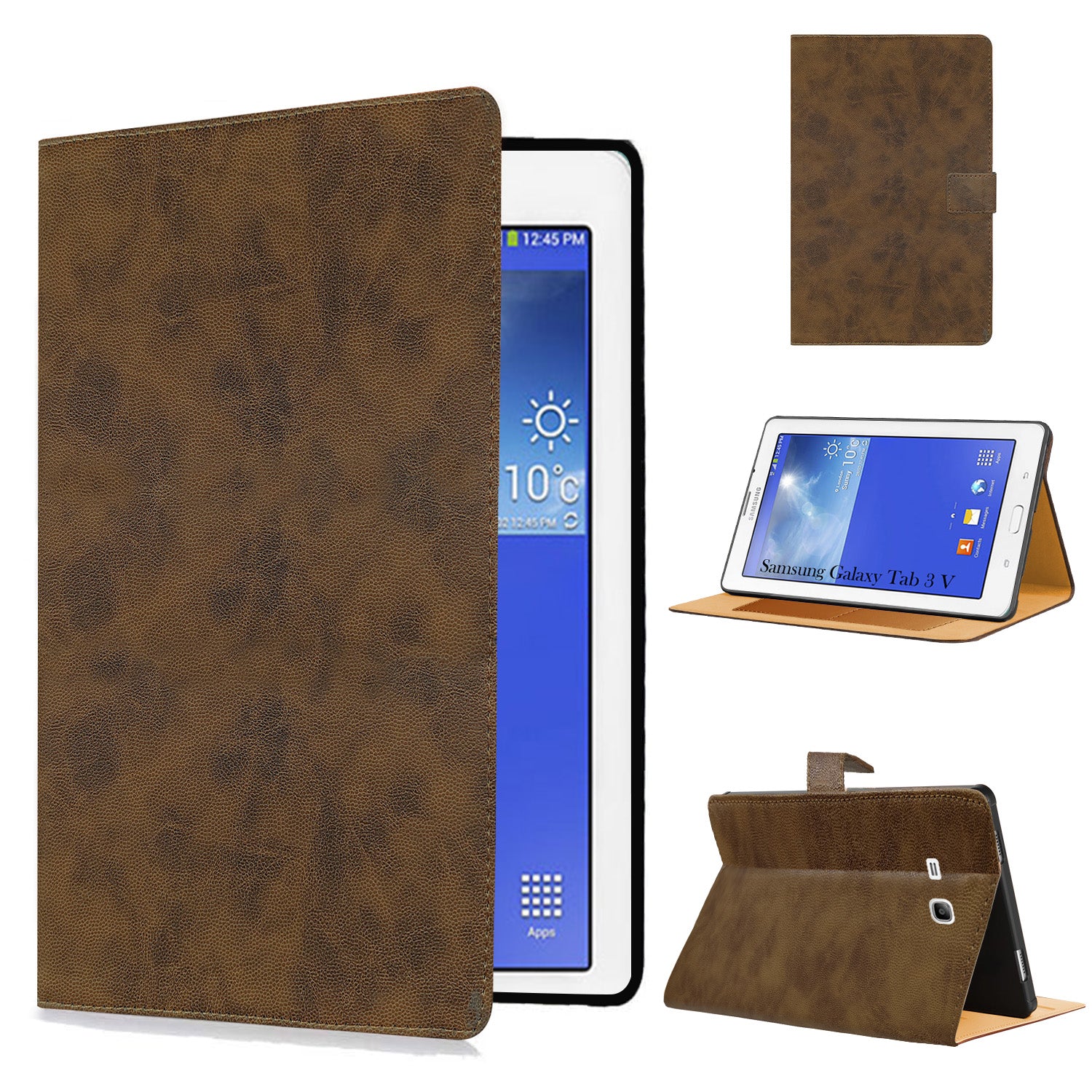 For Samsung Galaxy Tab 3V T116 7 Inch SM-T116/T116BU/T116NQ/SM-T116NU/T116NY Flip Cover Folio Cover (PU Leather | Multi-Angle Smart Stand | Card Storage Slots | Silicone Back Pouch)