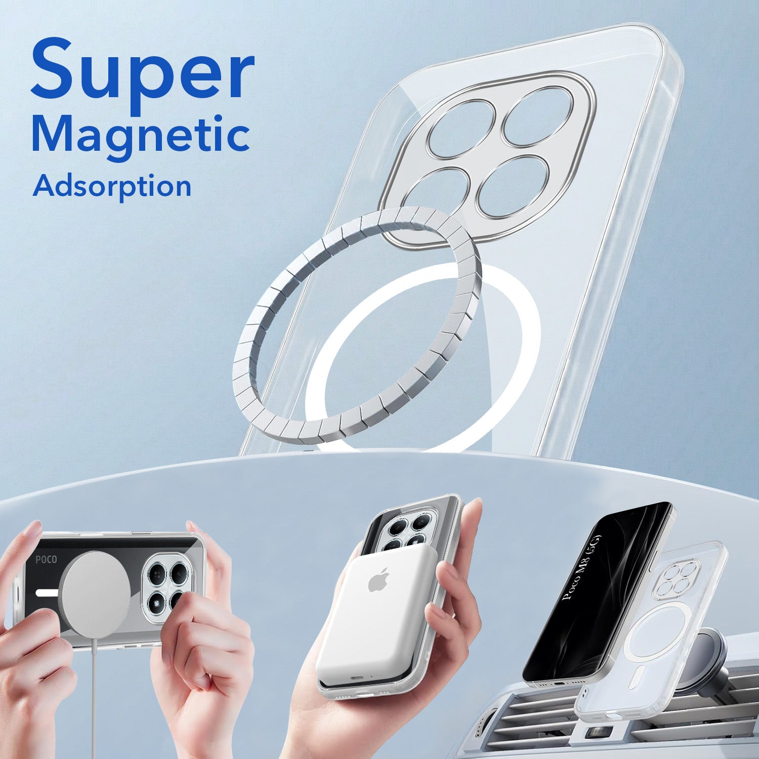 For Poco M8 5G Back Cover Case Lifetime Anti-Yellow MagSafe Compatible Clear (Sleek Hard Crystal | Shockproof and Camera Protection)