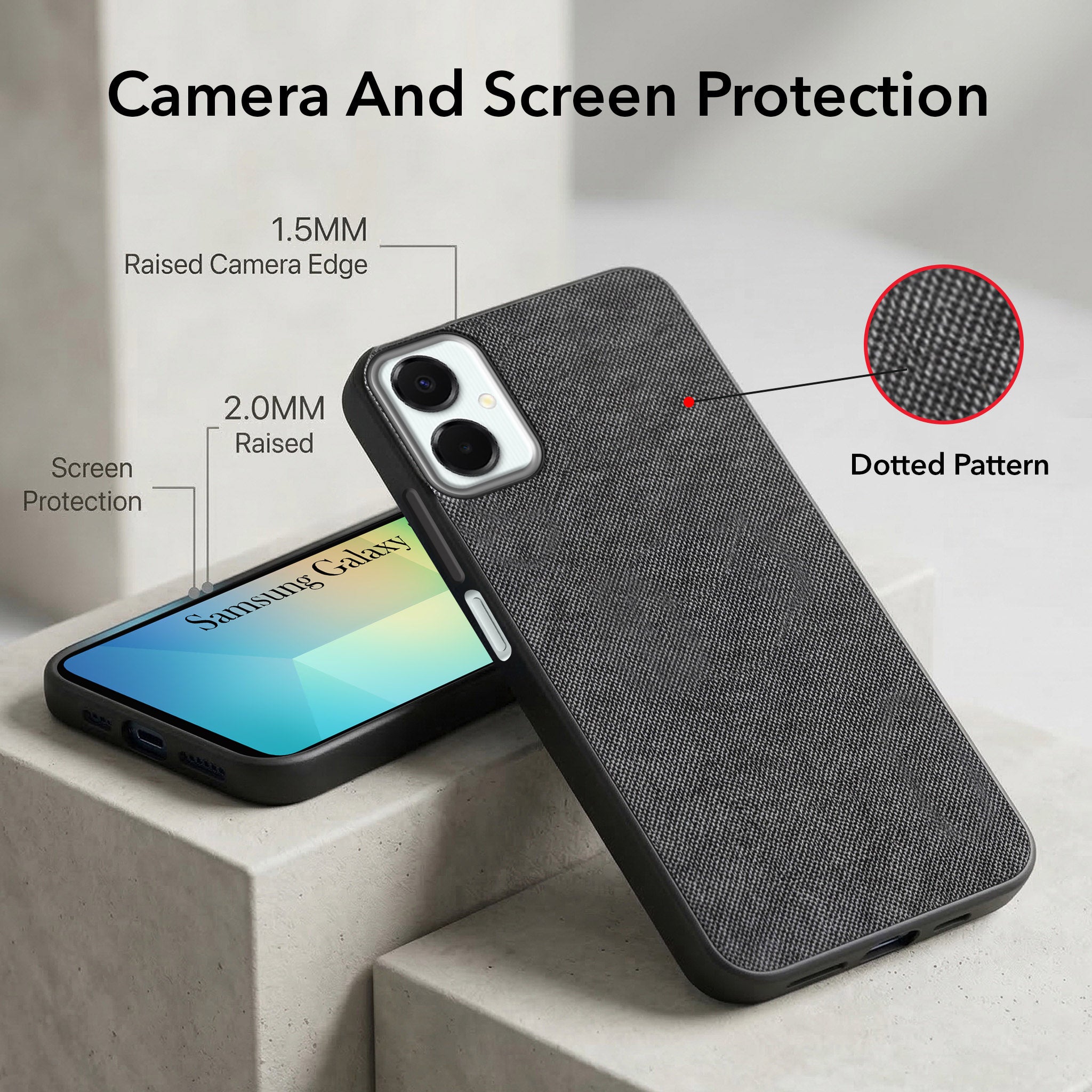 For Samsung Galaxy A06 Combo with Back Cover and 9H Tempered Glass (Textured Grip Design | Micro-Fiber Cloth Inside | Oleophobic Coating Screen Glass)