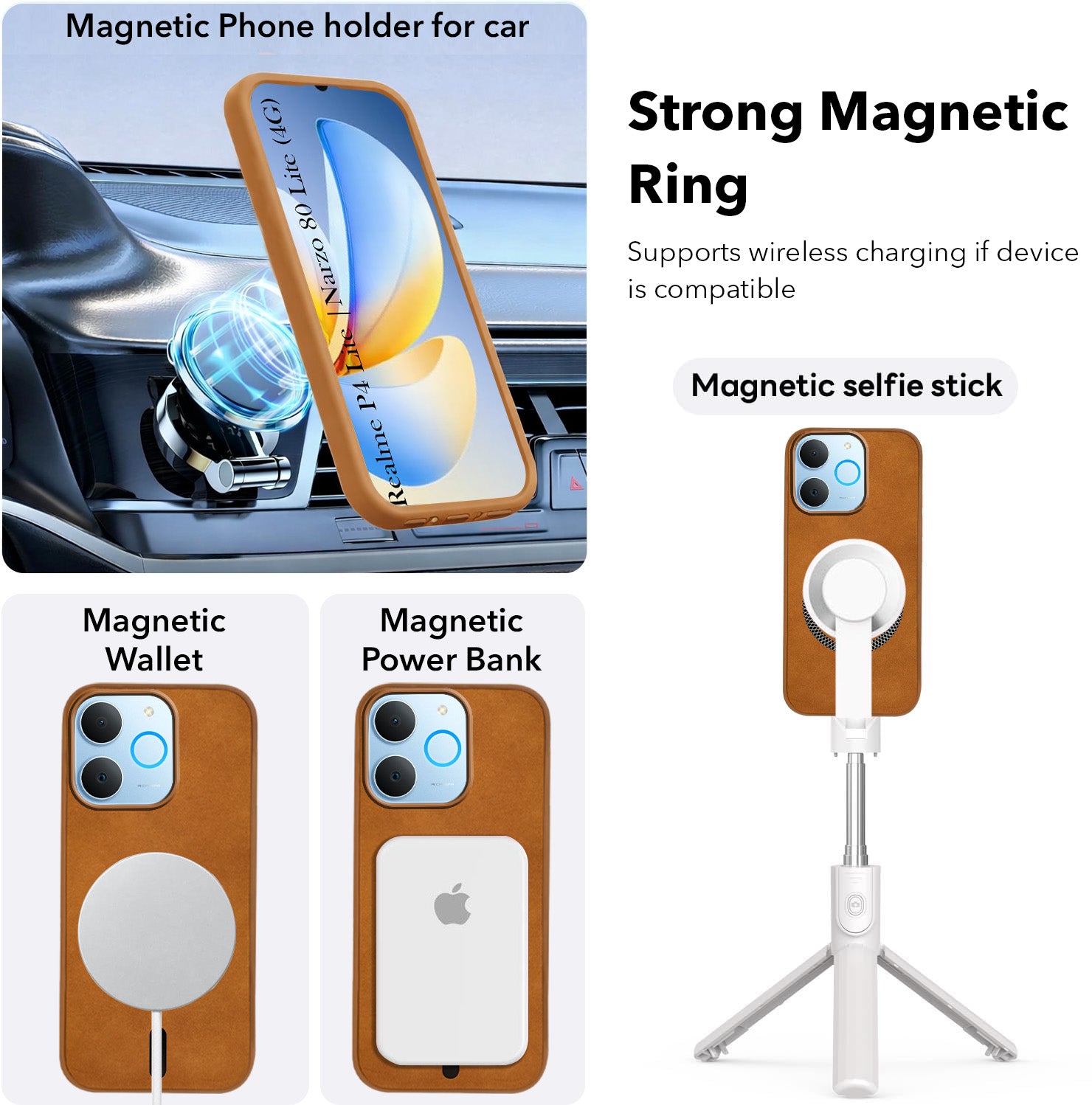 For Realme P4 Lite | Realme Narzo 80 Lite 4G Back Cover Case Leather Finish (MagSafe Compatible Wireless Charging | Soft Touch | Camera Bump Protection)