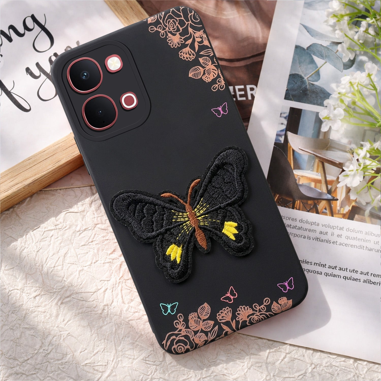 For Vivo Y31T 5G Back Cover Case (Soft Butterfly Embroidery | Women Teen Girls | Camera Protection| Matte Silicone)