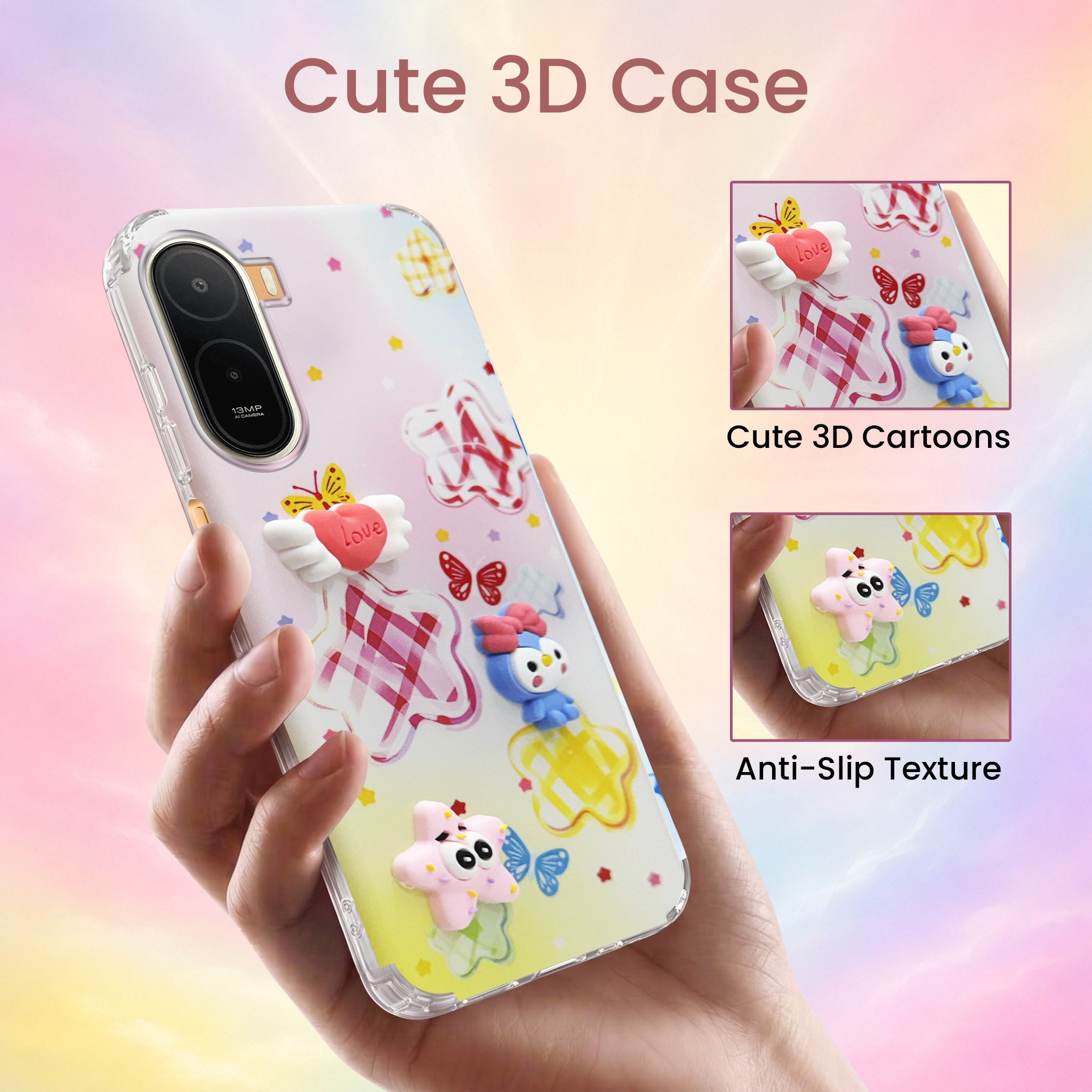 For Redmi A7 Pro 5G Back Cover Case (3D Cute Cartoons | Hard Back Side Soft | Matte Premium Finish | HD Printing)