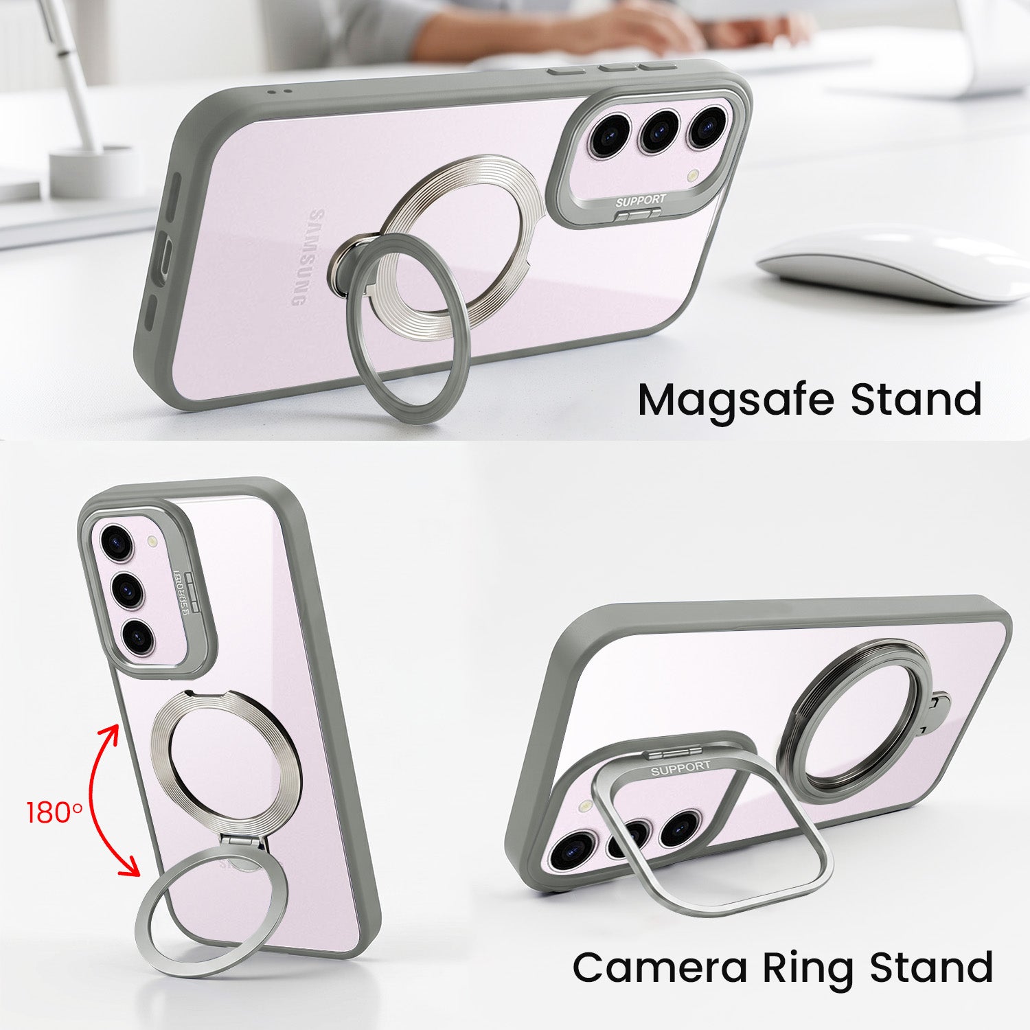 For Samsung Galaxy S23 5G Back Cover Case Crystal (Lifetime Anti Yellow | Magnetic Ring Stand | Camera Lens Protection | MagSafe Compatible)